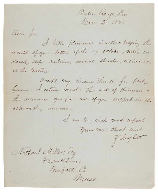 Zachary Taylor Letter Signed on the 1848 Presidential Election: "I