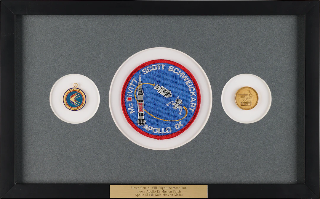 Gemini 8 Fliteline Medallion (Gold-Plated), Apollo 9 Crew Patch (Flown)