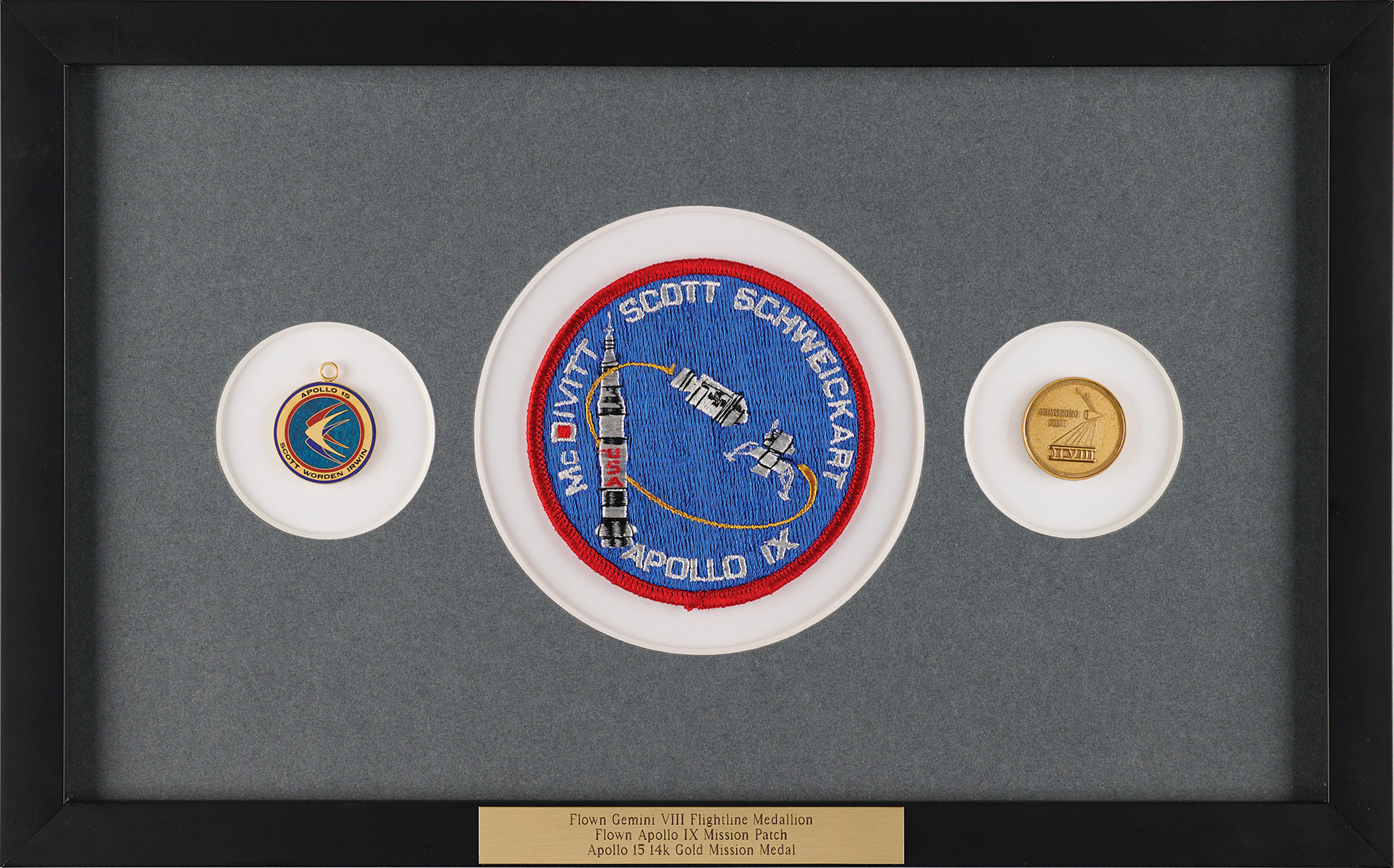 Gemini 8 Fliteline Medallion (Gold-Plated), Apollo 9 Crew Patch (Flown)