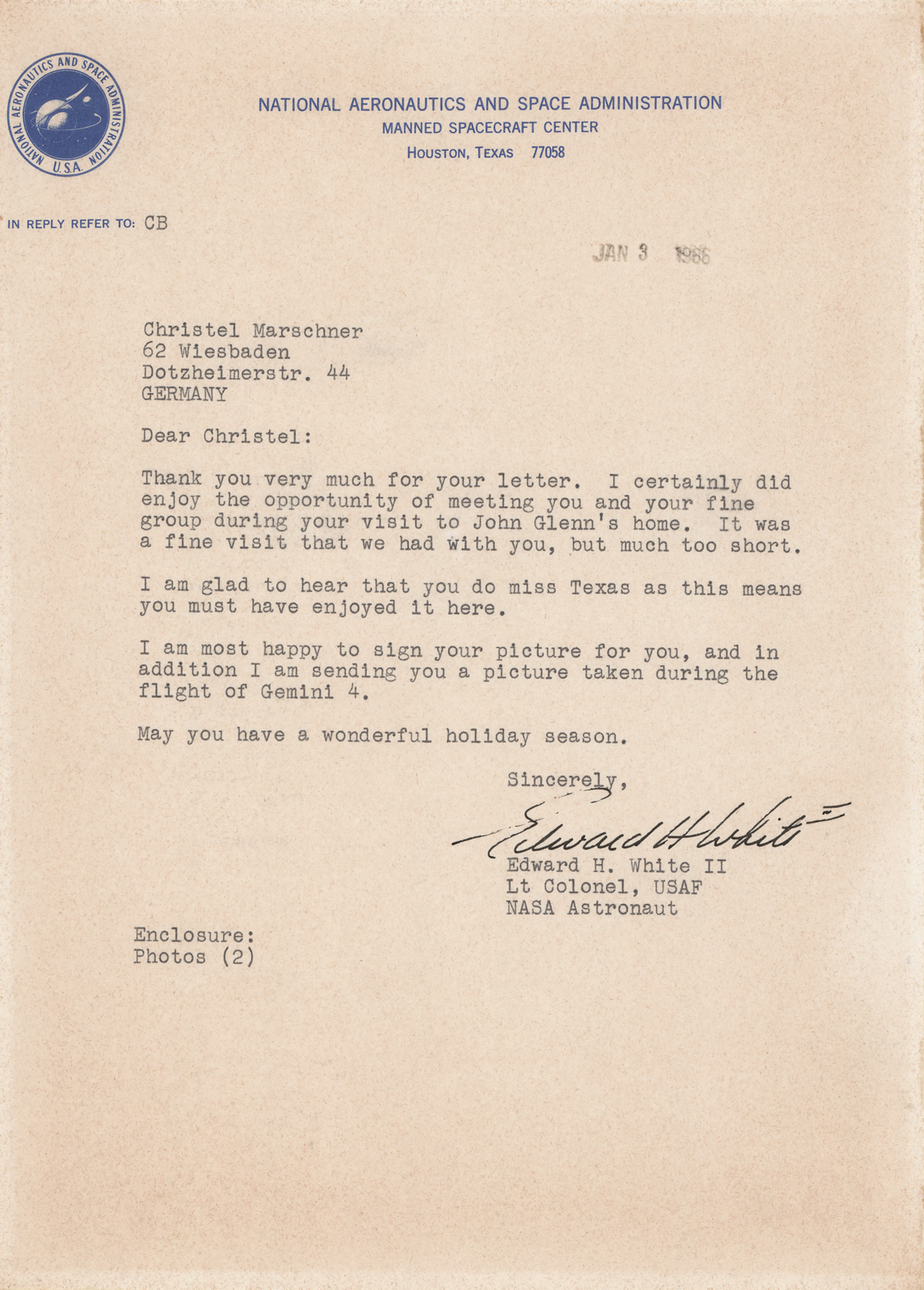 Edward H. White II Typed Letter Signed