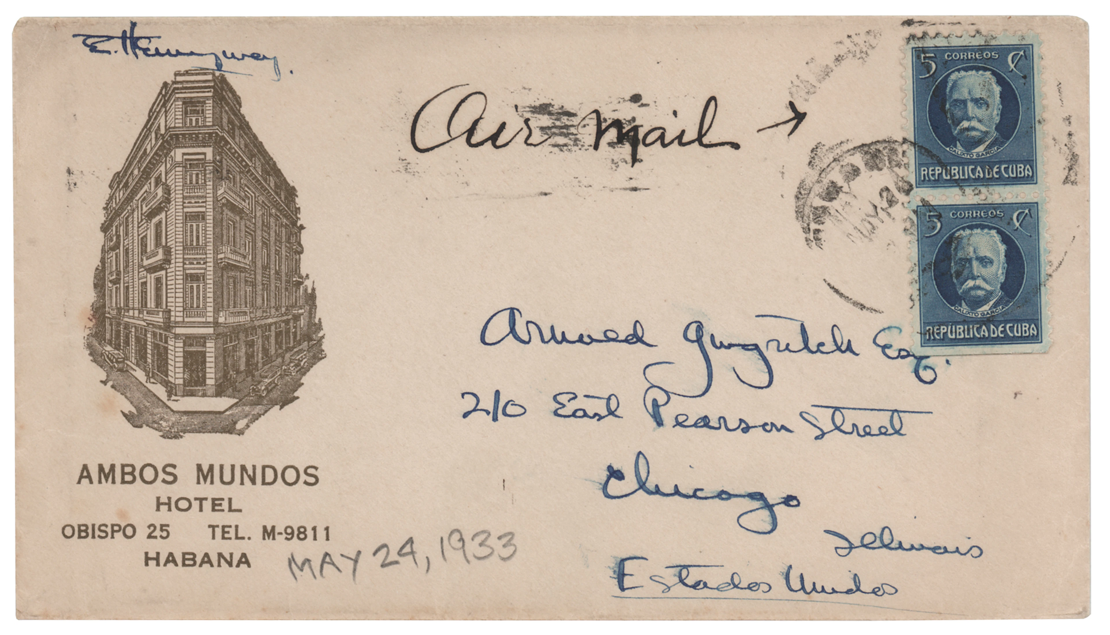 Ernest Hemingway Hand-Addressed and Signed Mailing Envelope from Cuba
