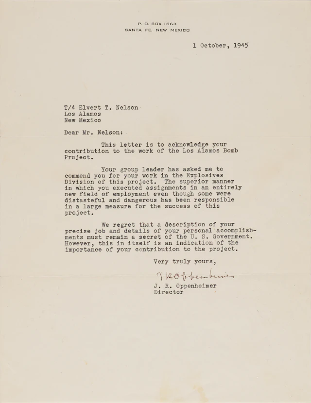 Robert Oppenheimer Typed Letter Signed to a Los Alamos Explosives