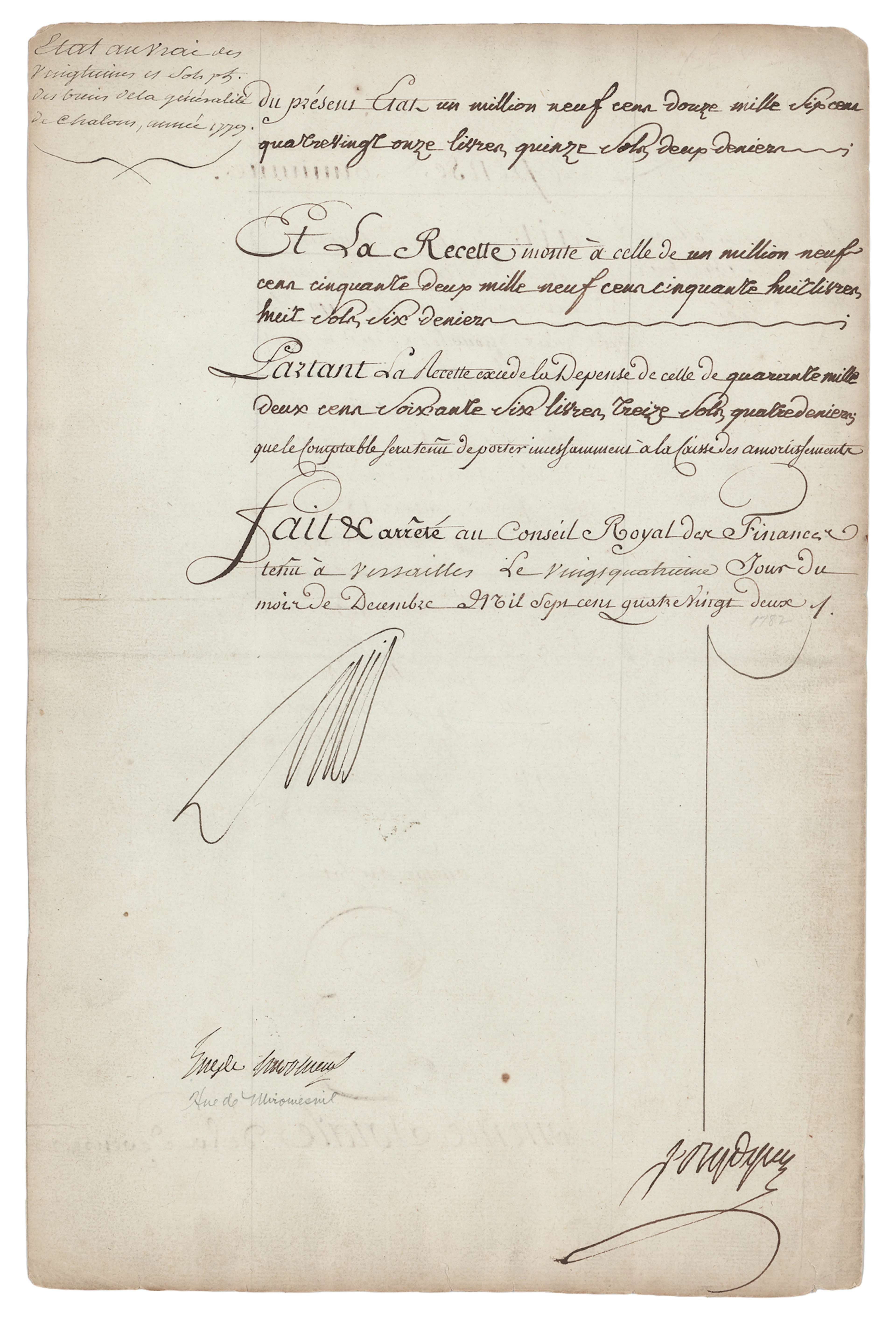 King Louis XVI Document Signed for Finances in Châlons