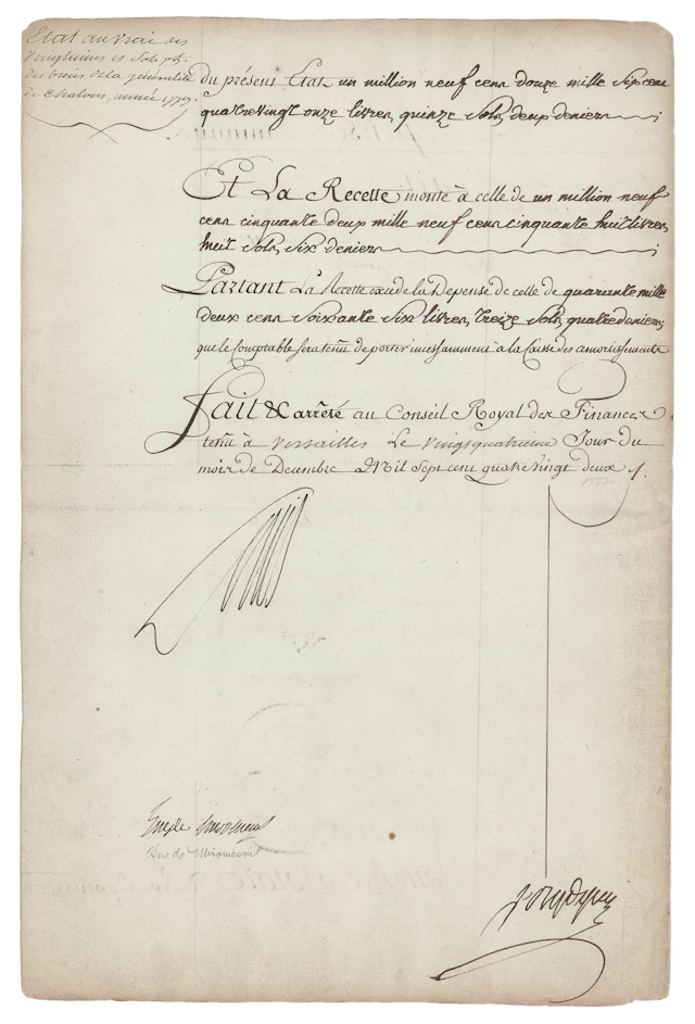 King Louis XVI Document Signed for Finances in Châlons