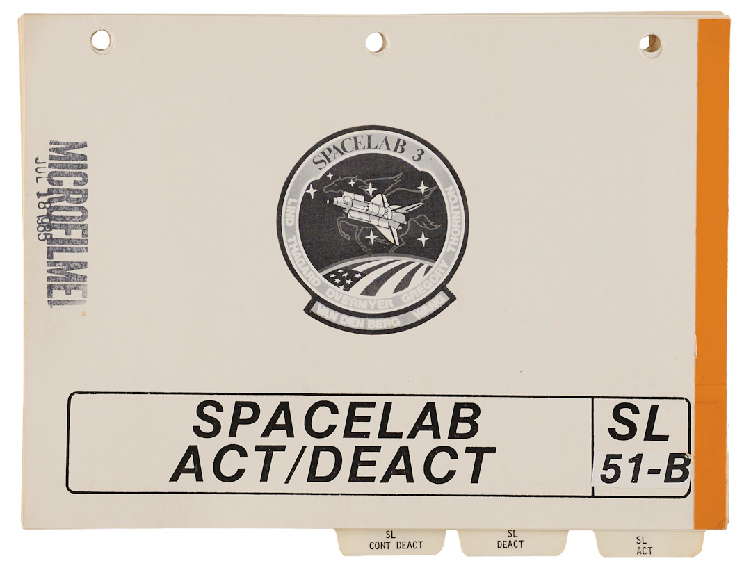 STS-51-B Spacelab Act/Deact Checklist [Attested Flown] - From the