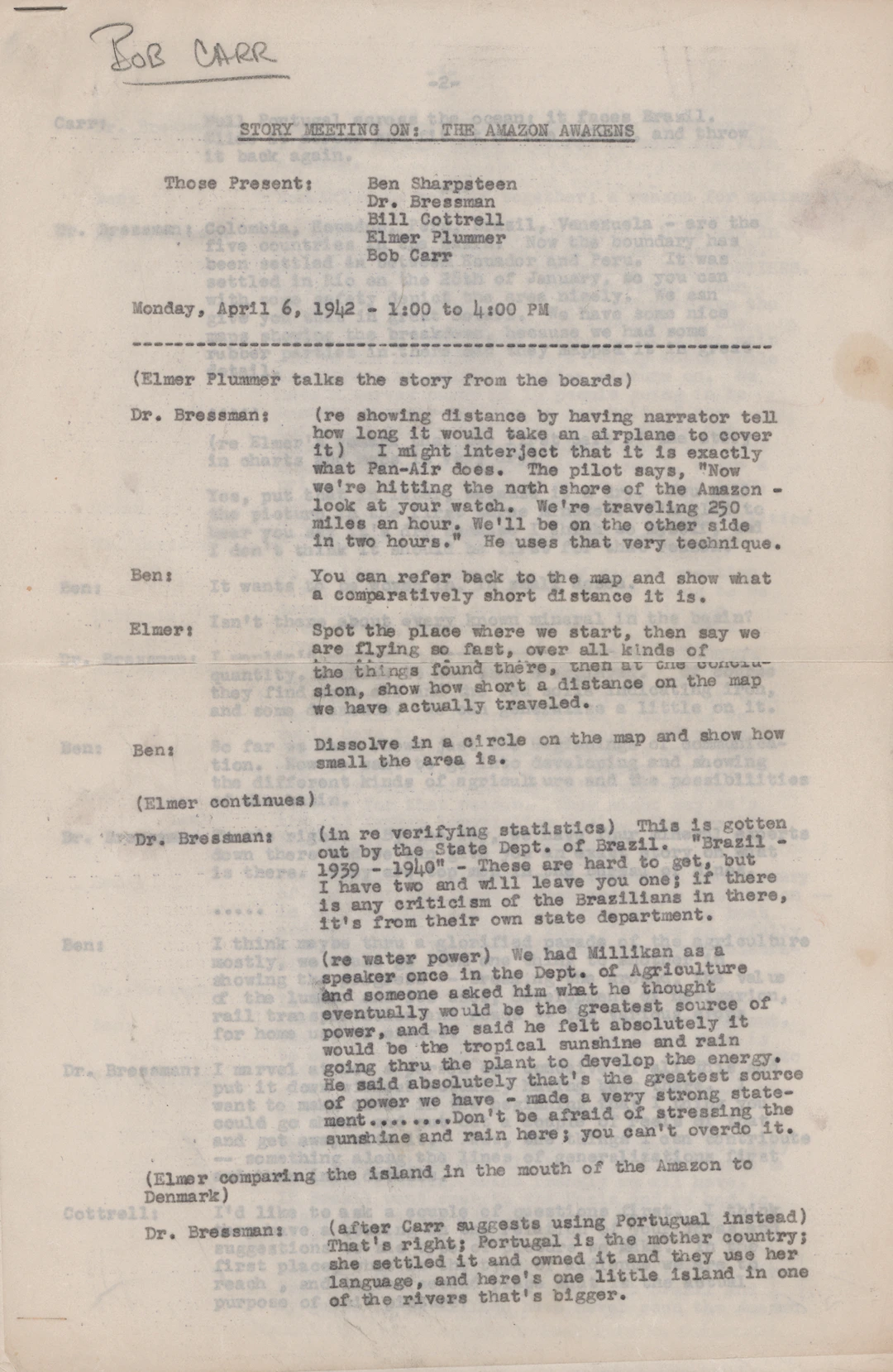 Walt Disney Studios: Internal Notes on a Story Meeting for the Development