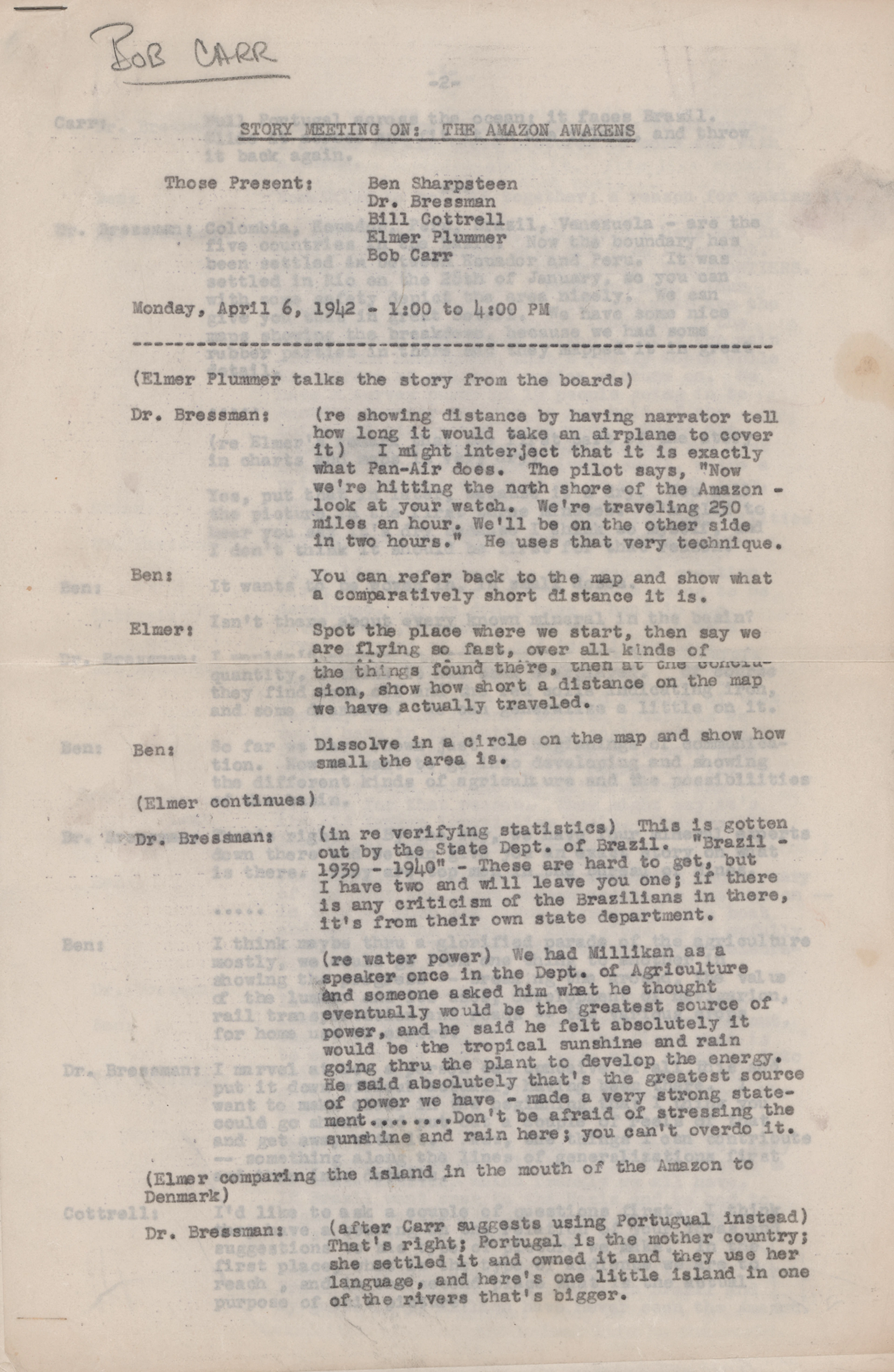 Walt Disney Studios: Internal Notes on a Story Meeting for the Development
