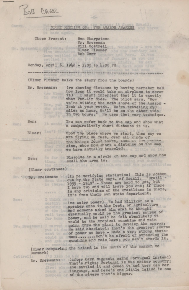 Walt Disney Studios: Internal Notes on a Story Meeting for the Development