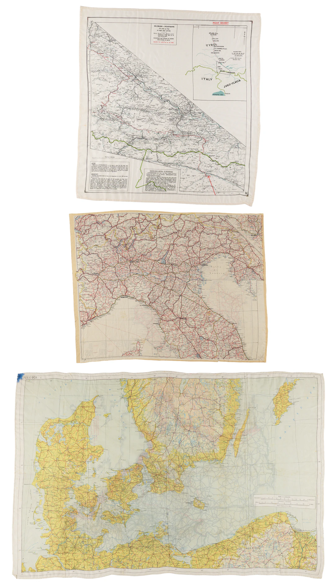 World War II Silk Escape Maps (3) of Occupied Europe