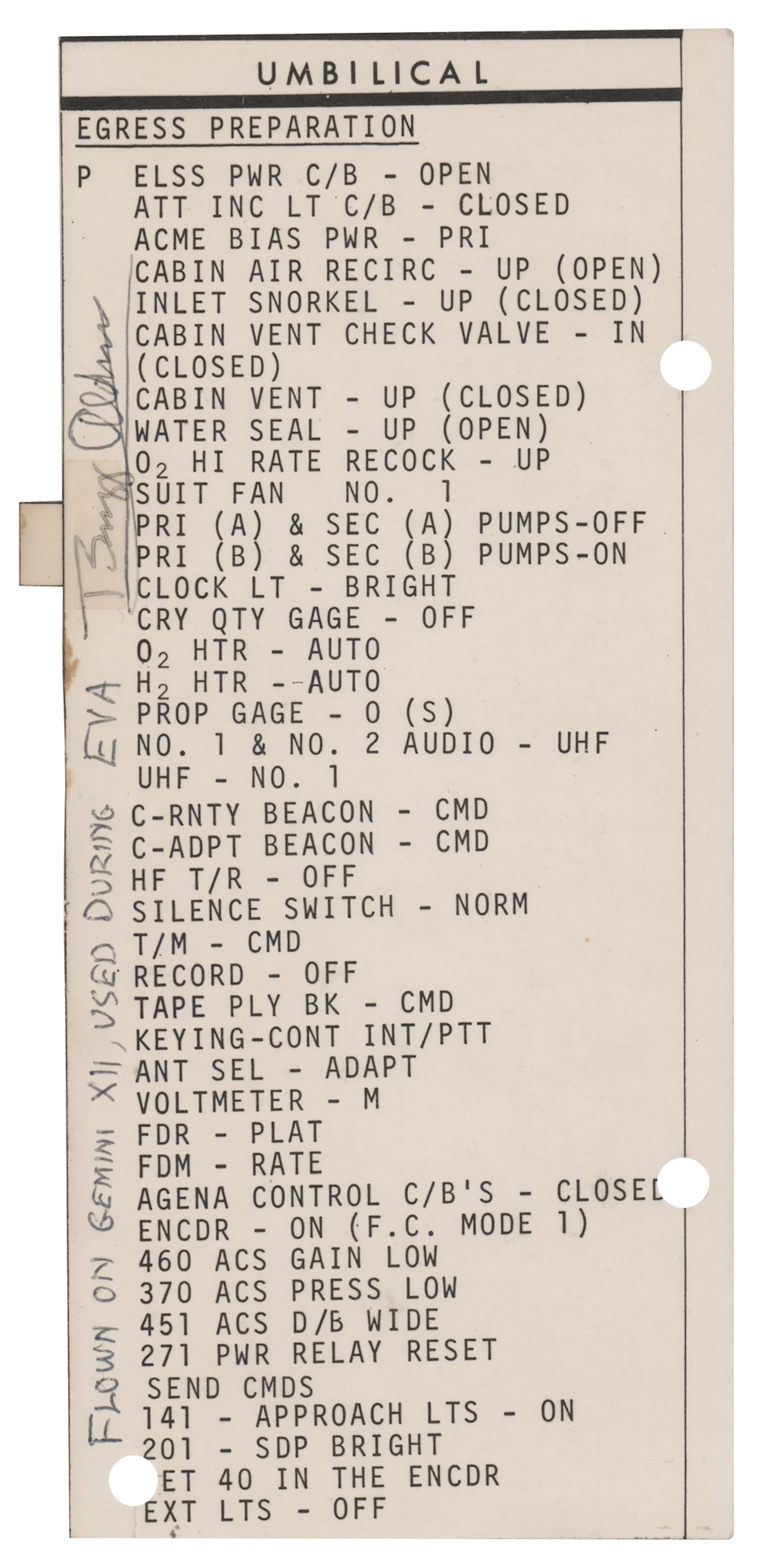 Gemini 12 Flown Checklist - Signed and Flight-Certified by Buzz Aldrin