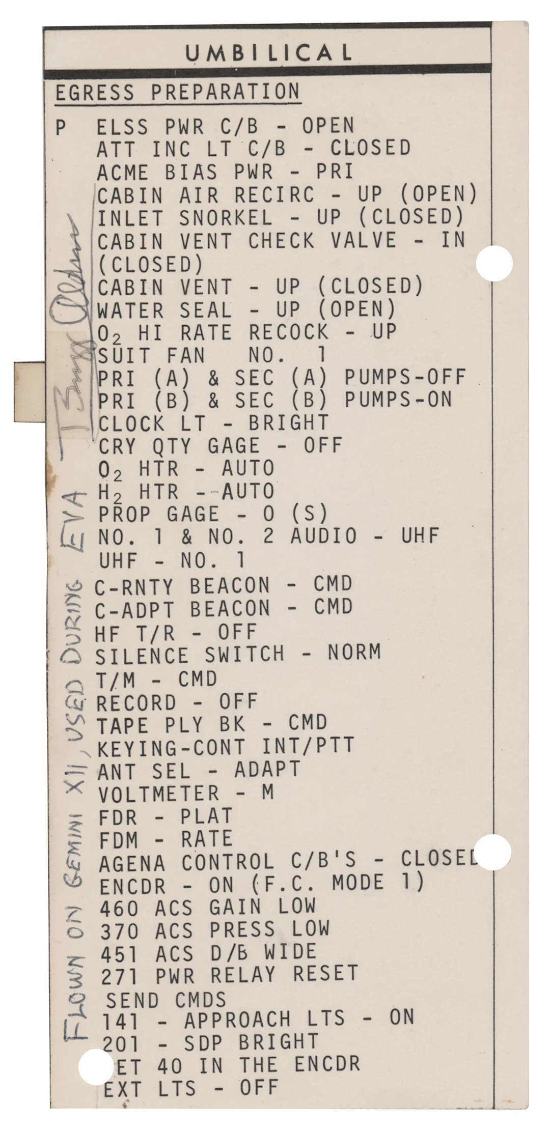 Gemini 12 Flown Checklist - Signed and Flight-Certified by Buzz Aldrin