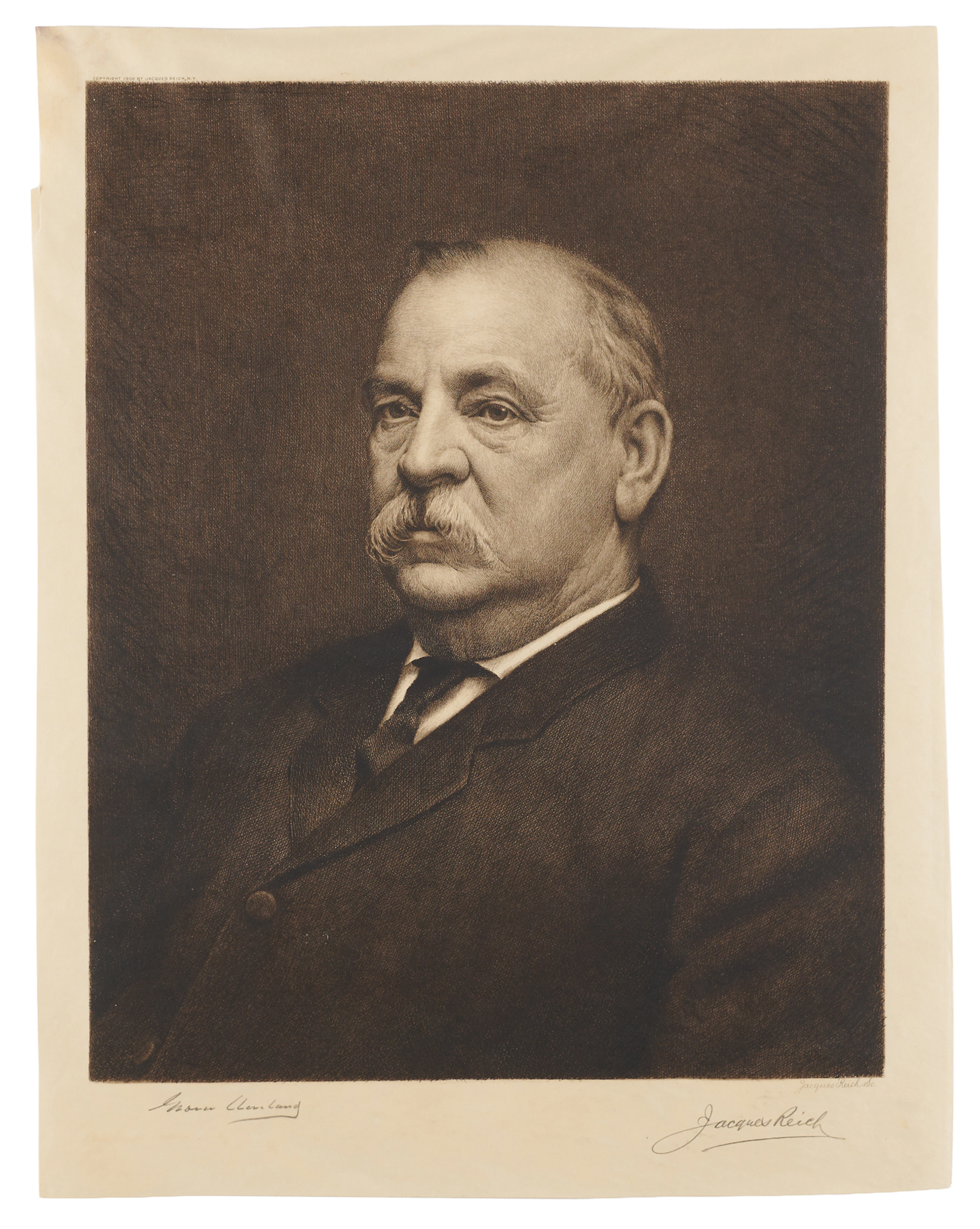 Grover Cleveland Signed Oversized Engraved Portrait by Jacques Reich