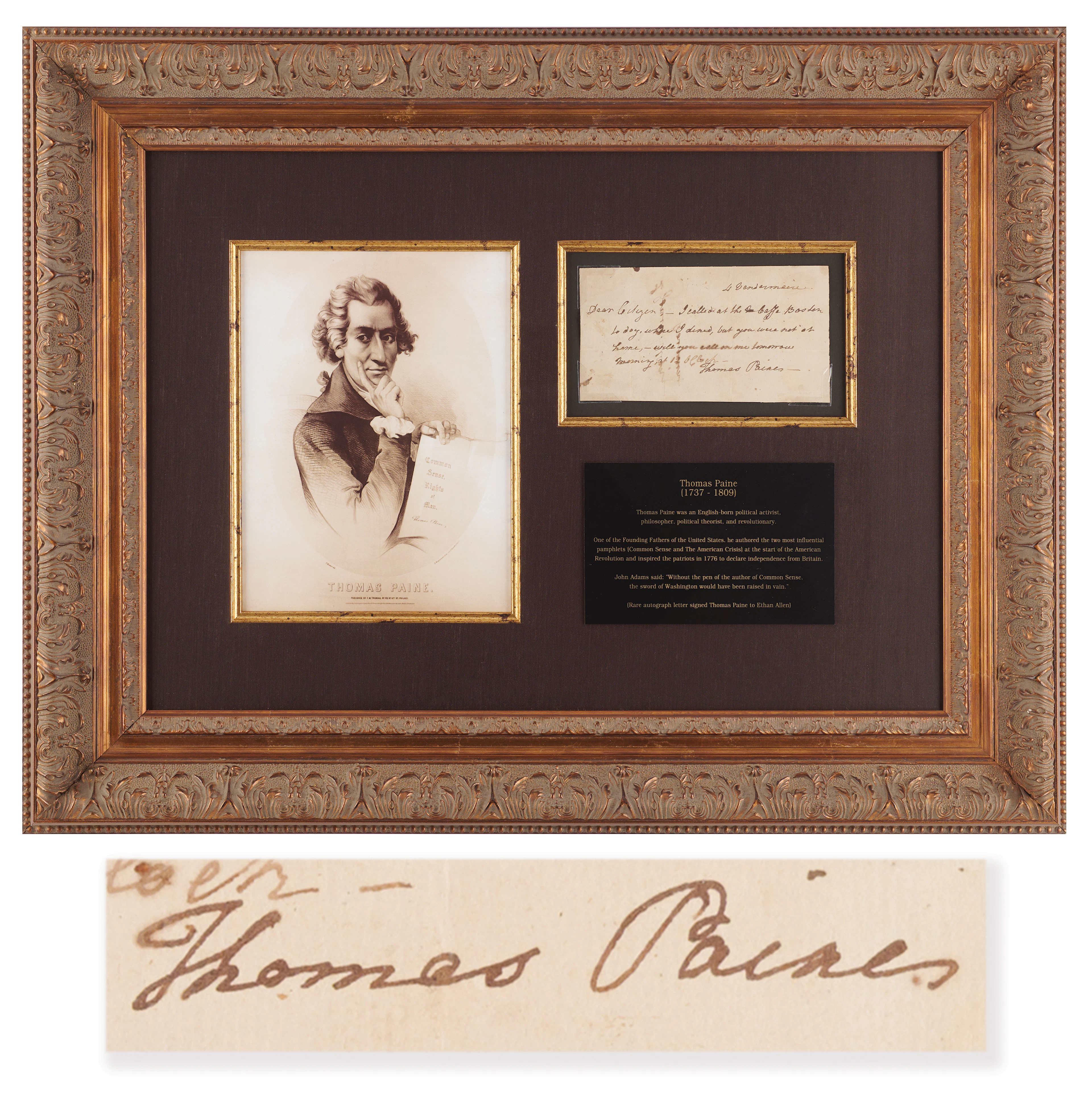 Thomas Paine Autograph Letter Signed to Ira Allen, Addressed from