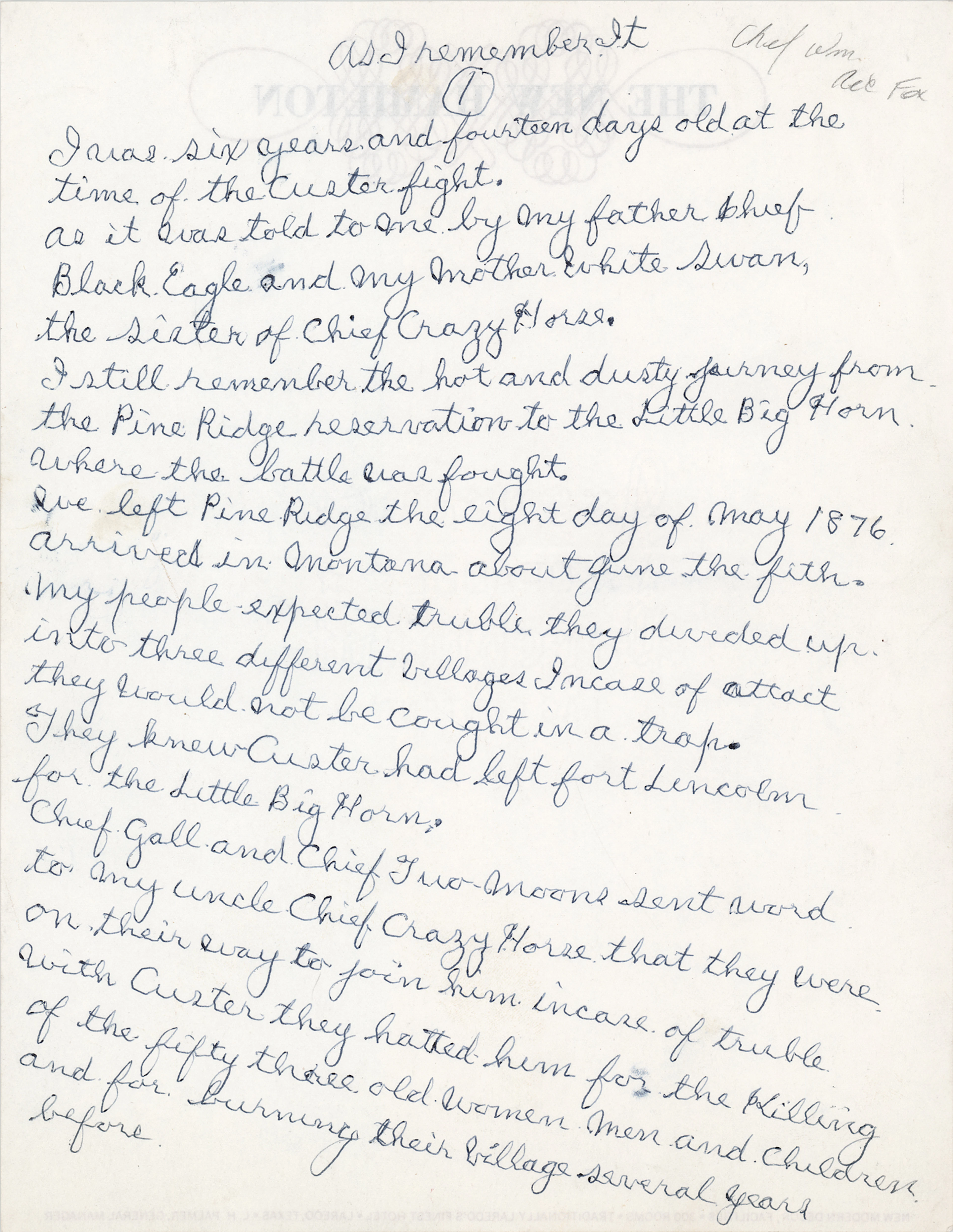 Chief Red Fox Autograph Manuscript Signed - Native American Account