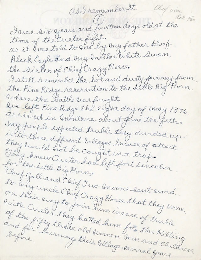 Chief Red Fox Autograph Manuscript Signed - Native American Account