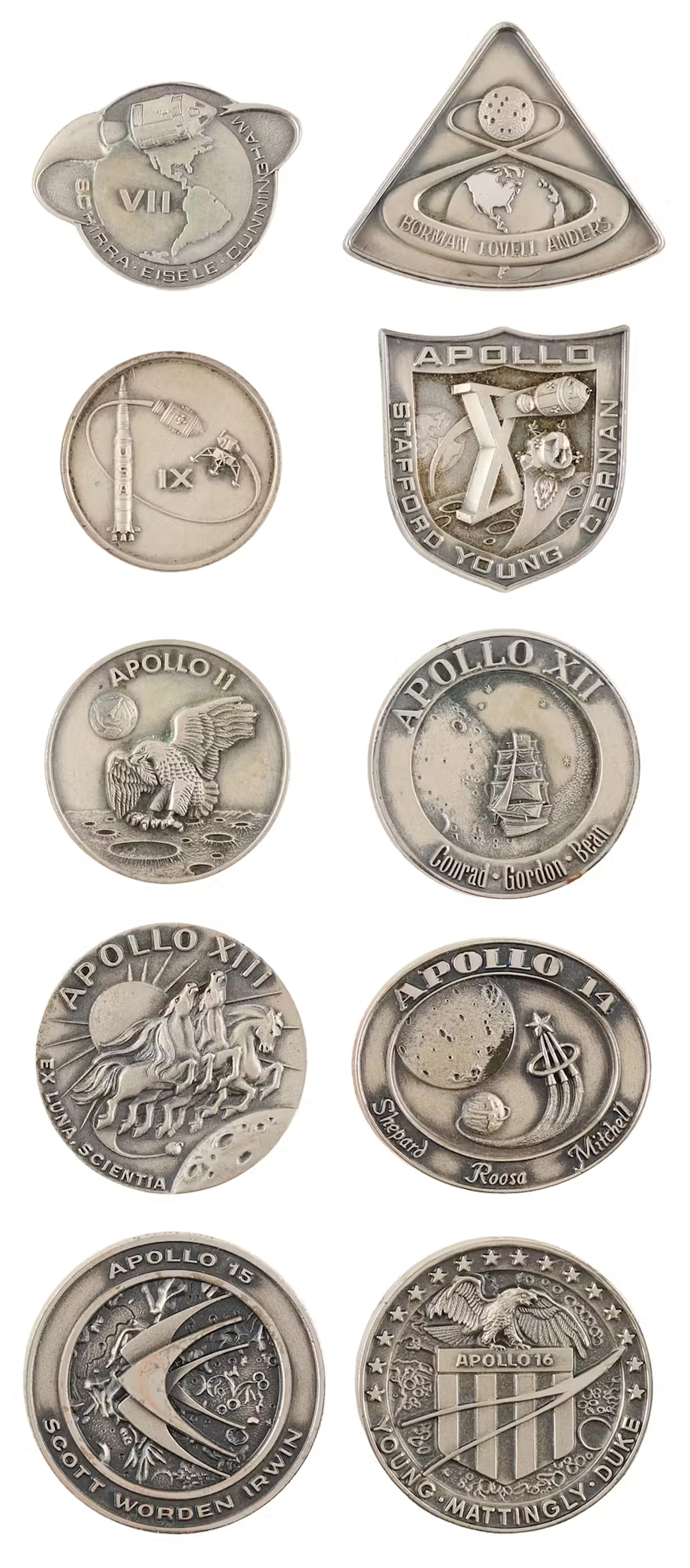 Apollo 7-16 Robbins Medallion Collection (10) - Eight Flown (including