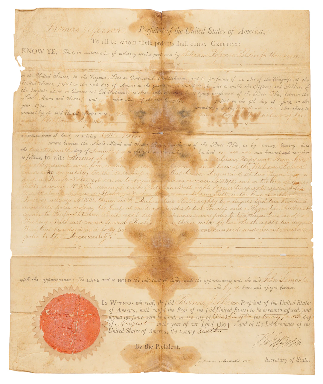 Thomas Jefferson and James Madison Document Signed as President and