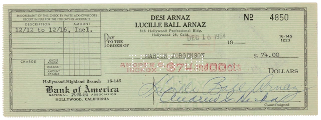 Lucille Ball Signed Check