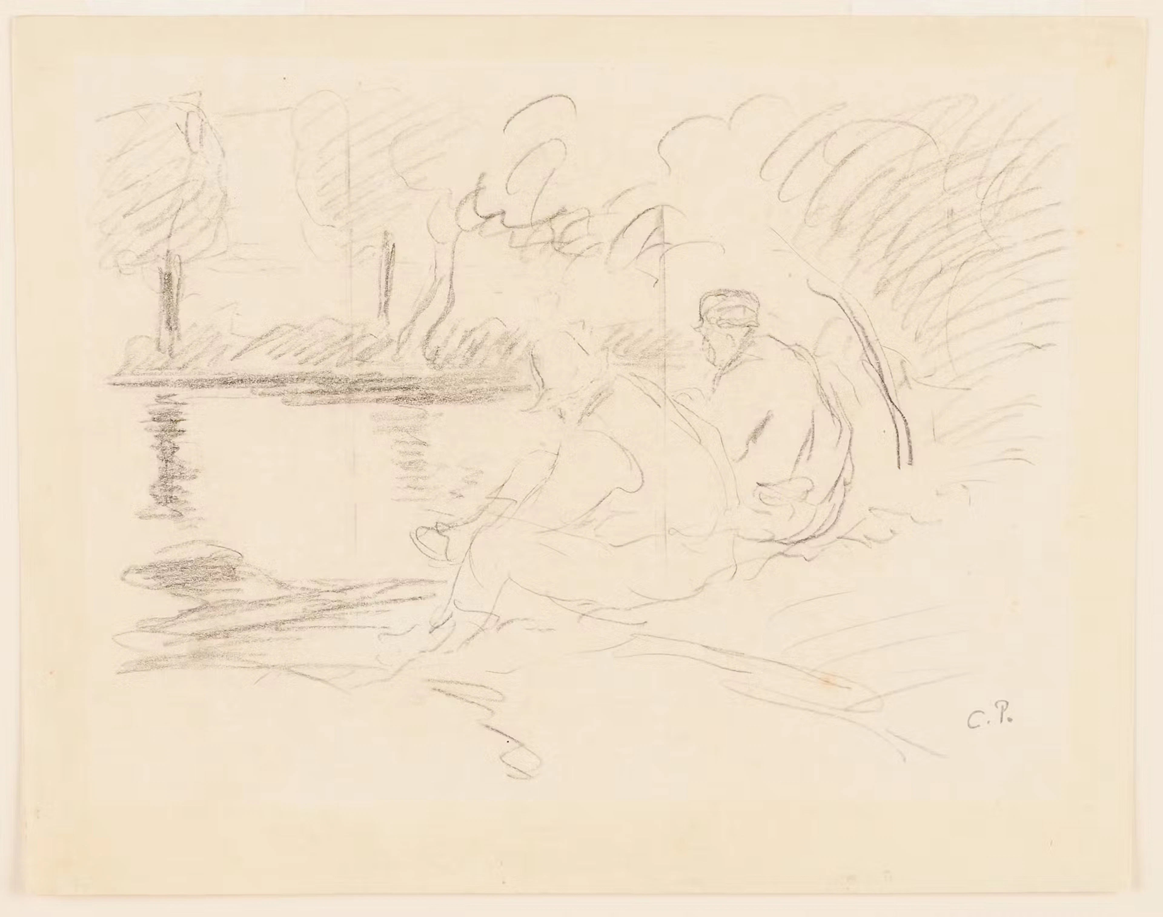 Camille Pissarro Signed Original Sketch - 'Mendiant se lavant les