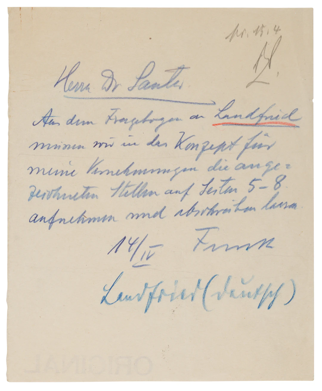 Walther Funk Autograph Note Signed to His Nuremberg Defense Counsel