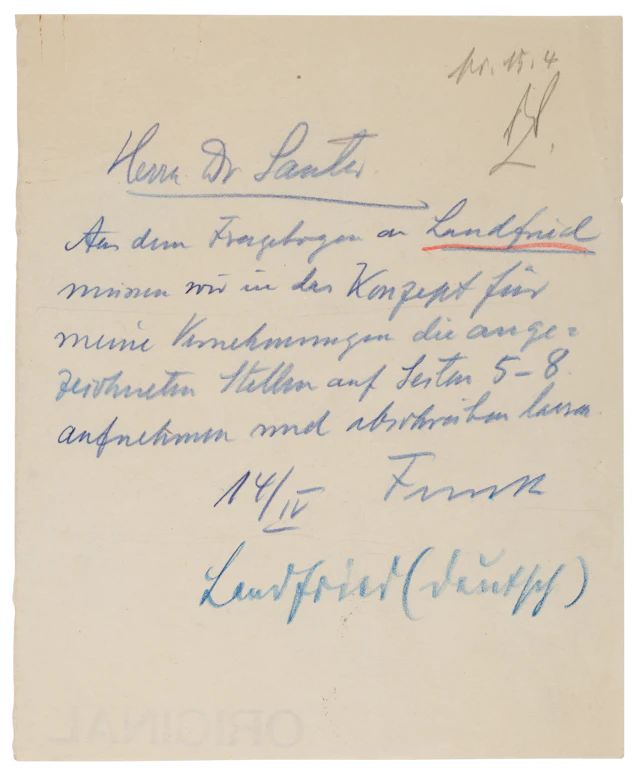 Walther Funk Autograph Note Signed to His Nuremberg Defense Counsel
