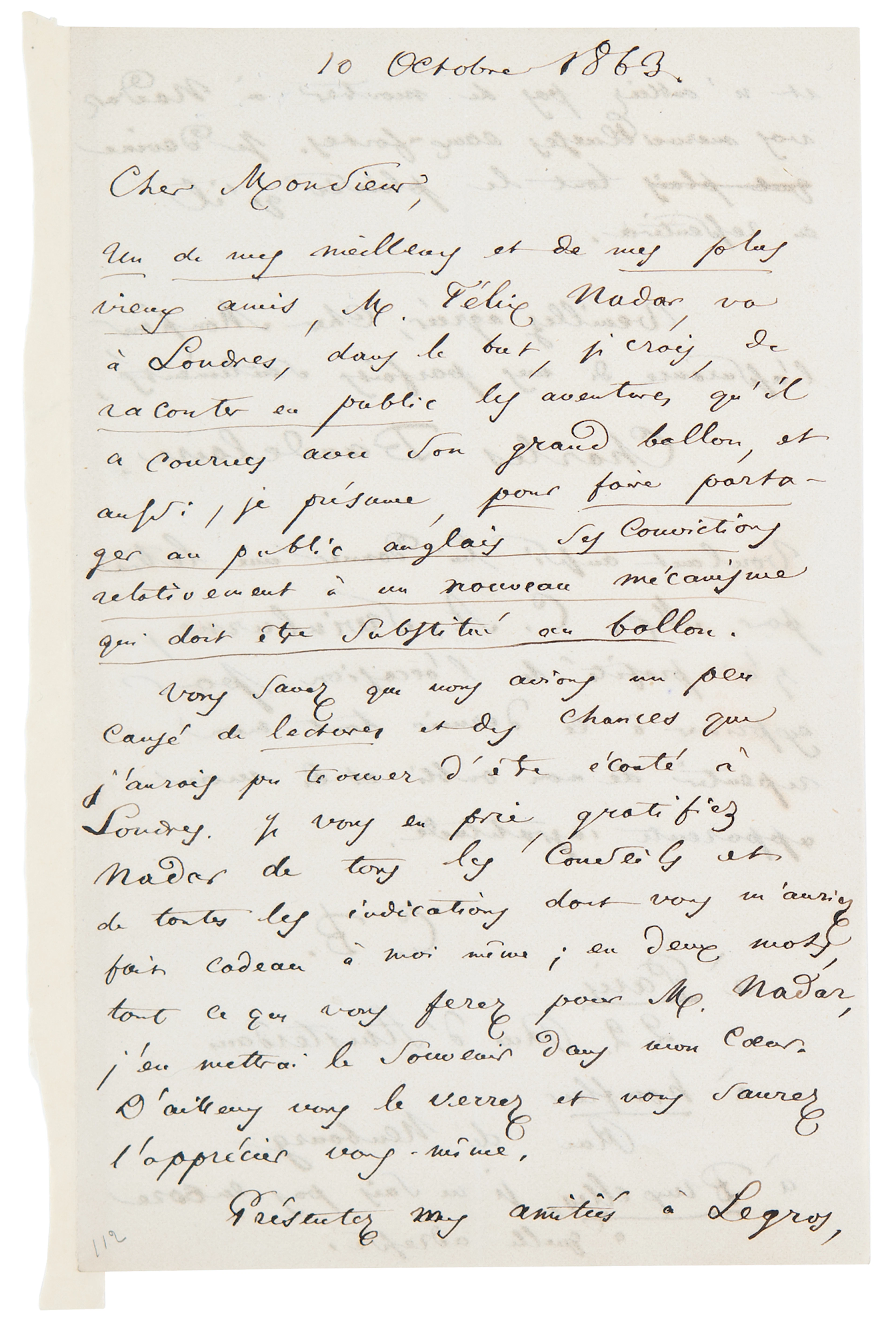 Charles Baudelaire Autograph Letter Signed to James McNeill Whistler: