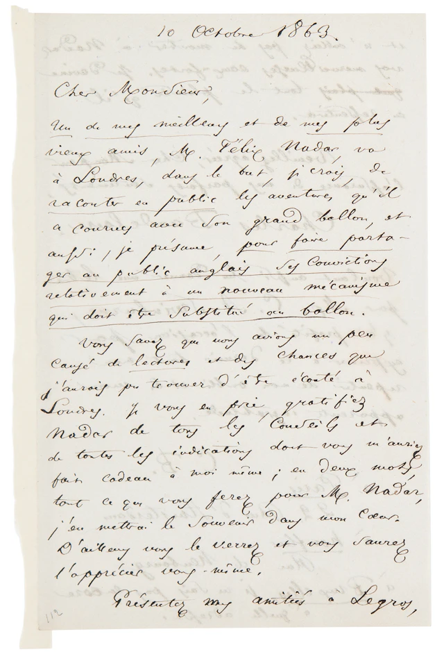 Charles Baudelaire Autograph Letter Signed to James McNeill Whistler: