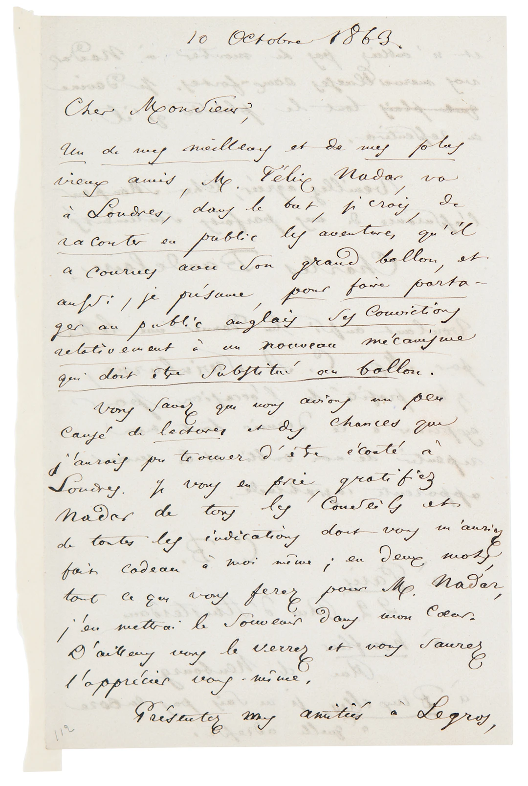 Charles Baudelaire Autograph Letter Signed to James McNeill Whistler: