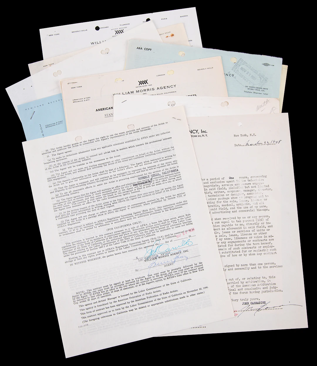 Western Legends (13) Documents Signed, with Walter Brennan, John Carradine