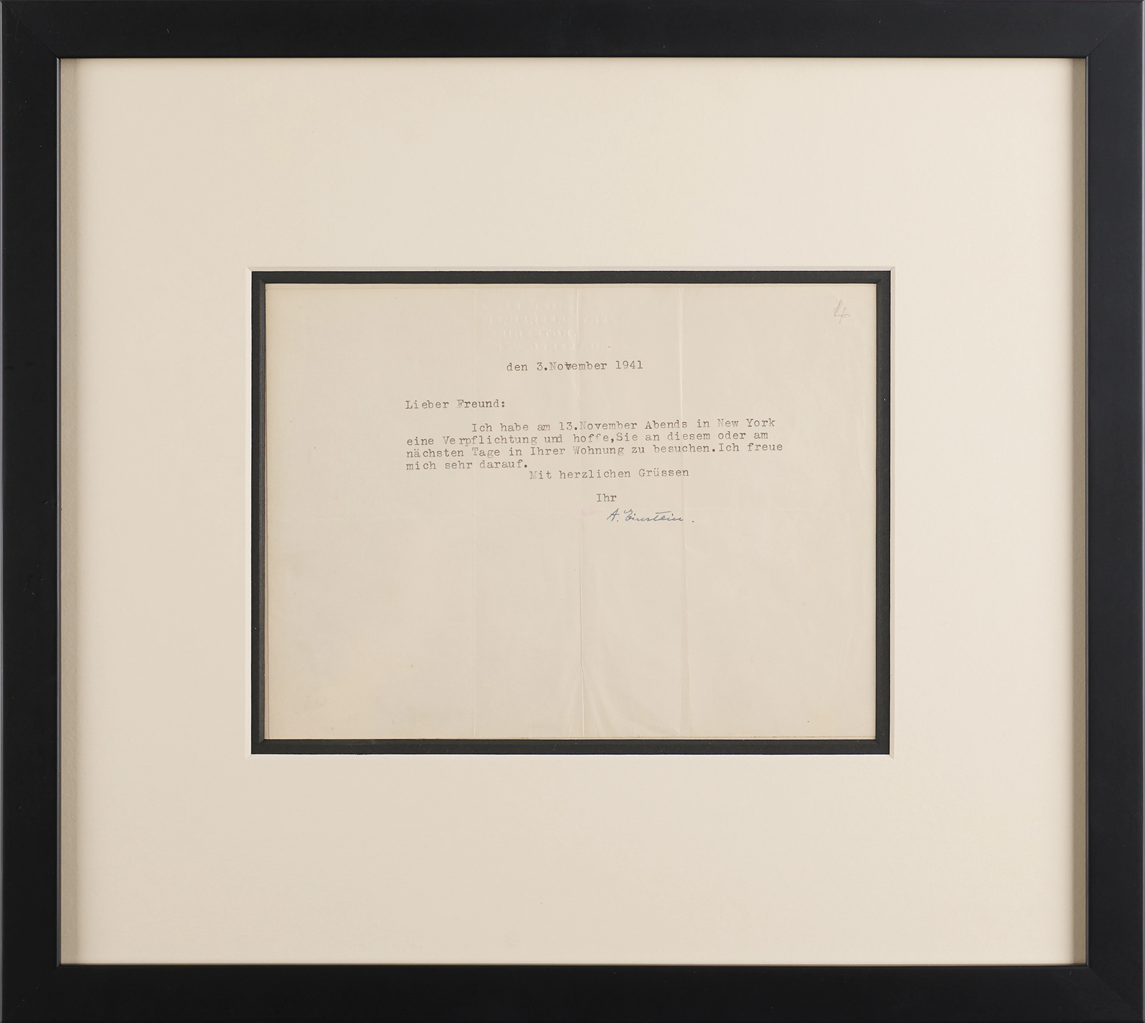 Albert Einstein Typed Letter Signed, arranging a New York City Visit