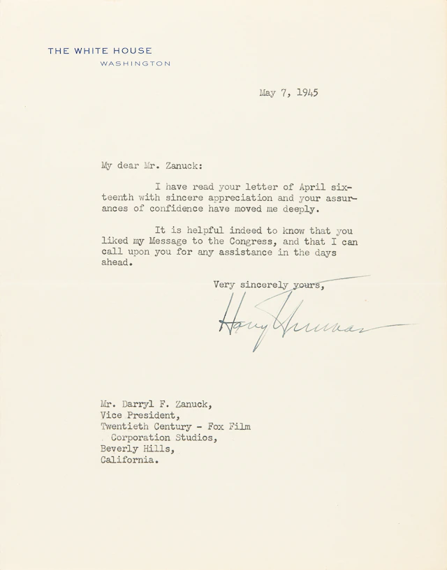 Harry S. Truman Typed Letter Signed as President on Day of Germany’s