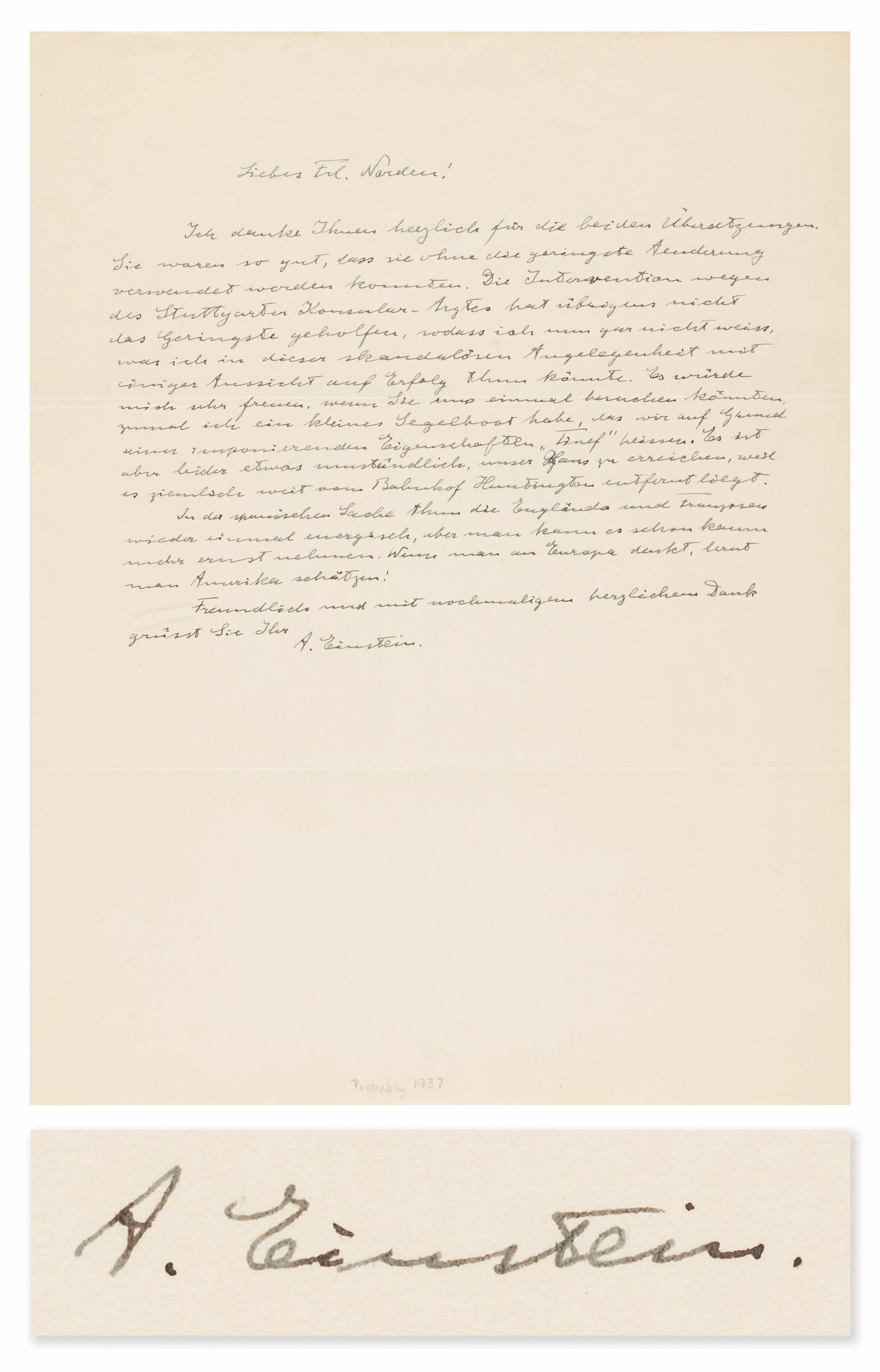 Albert Einstein Autograph Letter Signed on Prewar Politics: "When