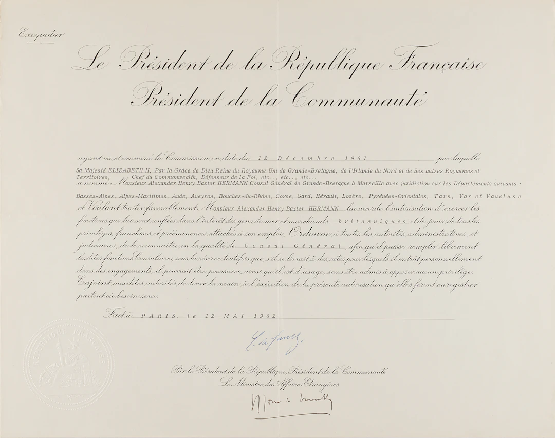 Charles de Gaulle Document Signed as President of France