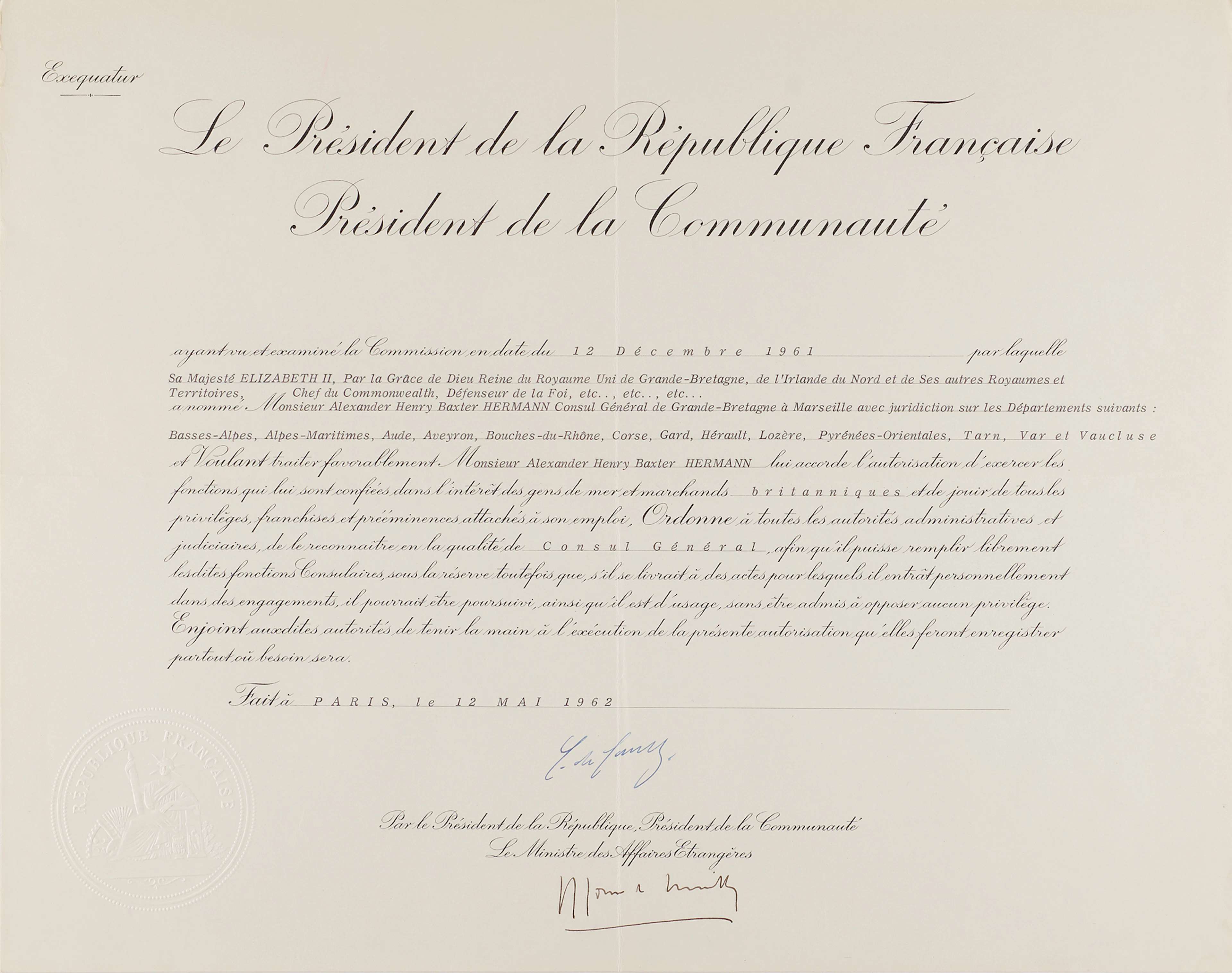 Charles de Gaulle Document Signed as President of France