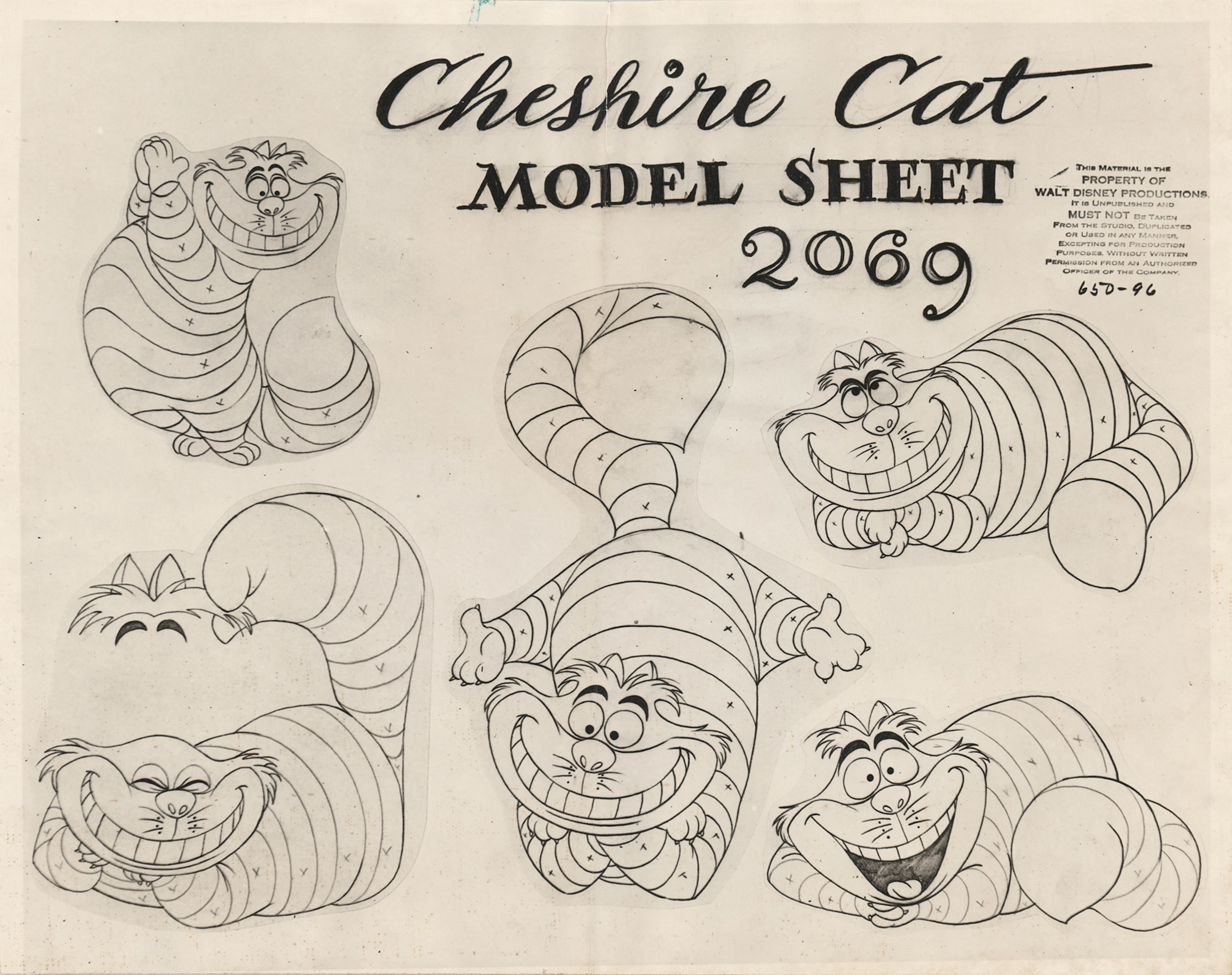 Cheshire Cat model sheet from Alice in Wonderland