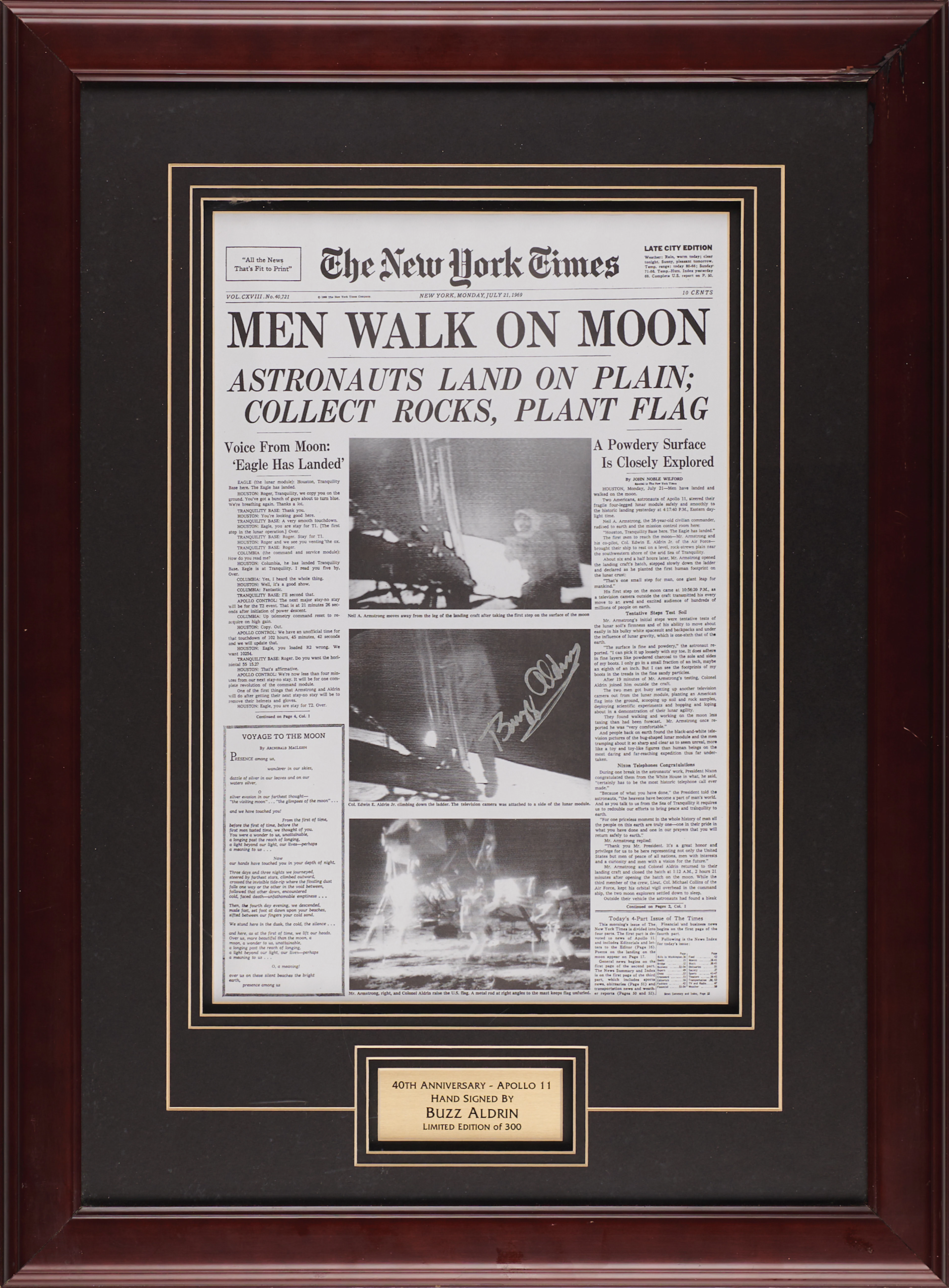 Buzz Aldrin Signed 'Men Walk on Moon' Newspaper Reprint (Ltd. Ed. #264/300)