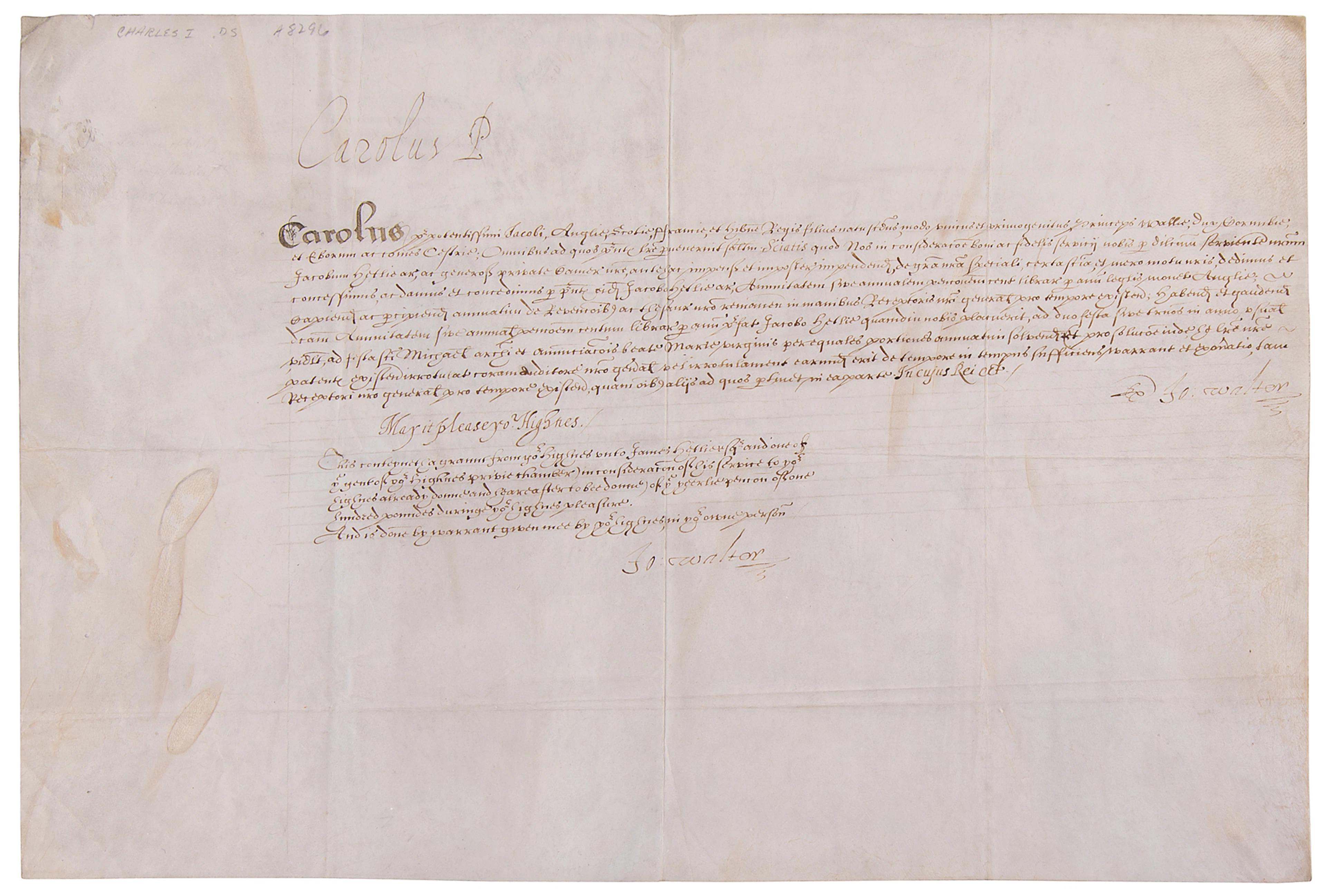 King Charles I Document Signed as Prince of Wales (1620)