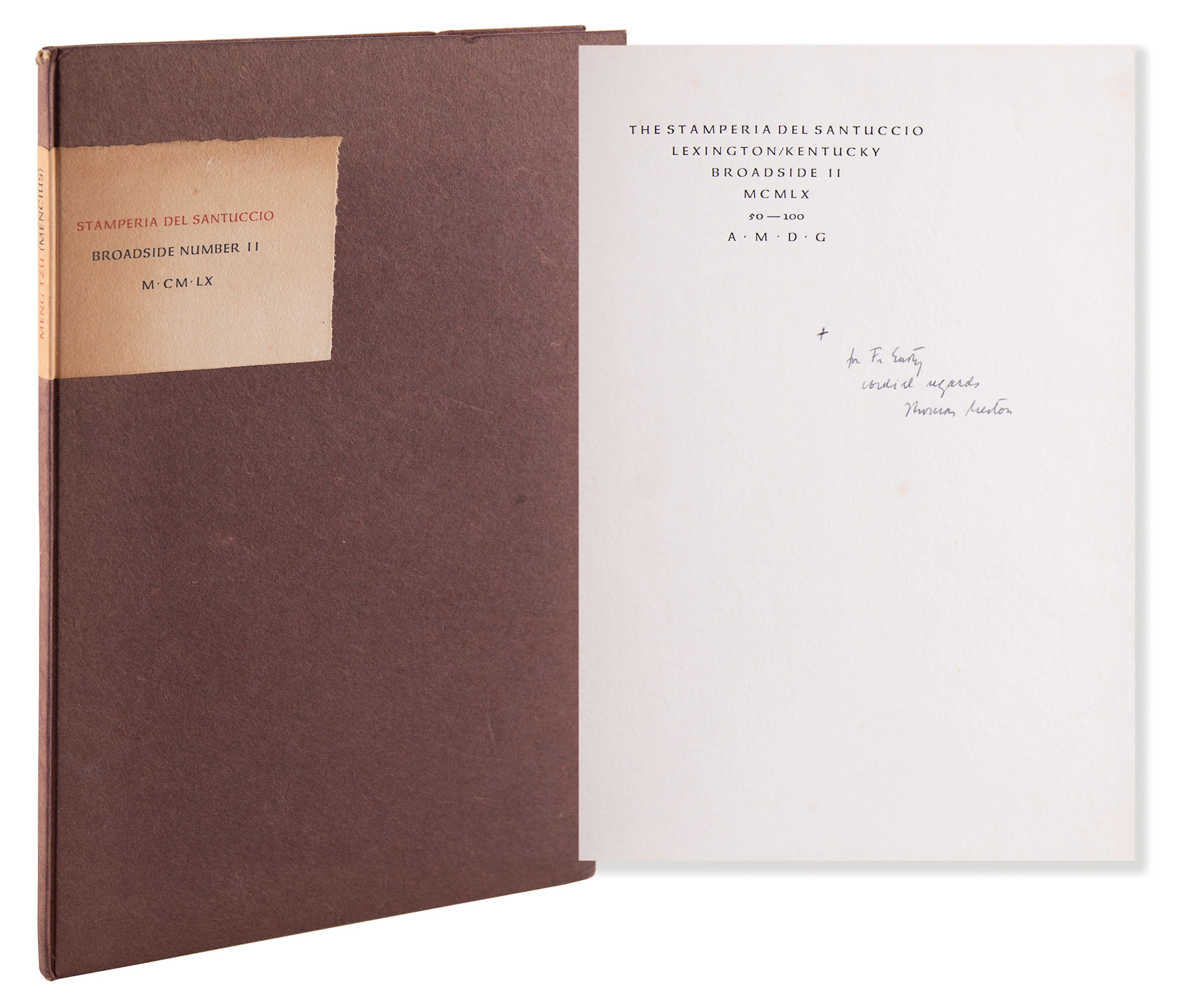 Thomas Merton Signed Broadside - The Ox Mountain Parable of Ming Tzu