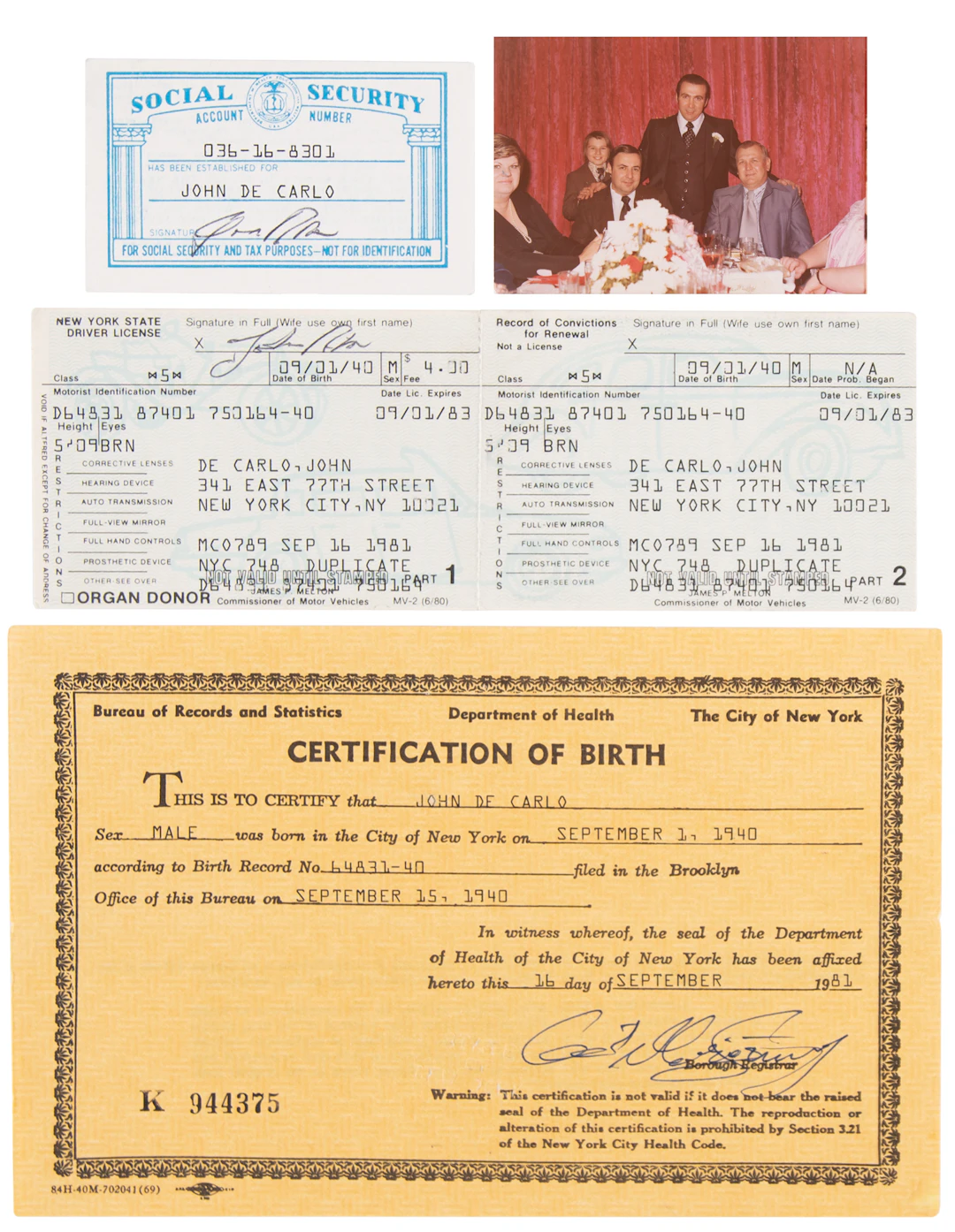 Roy DeMeo Original Unpublished Family Photograph and (3) False “John
