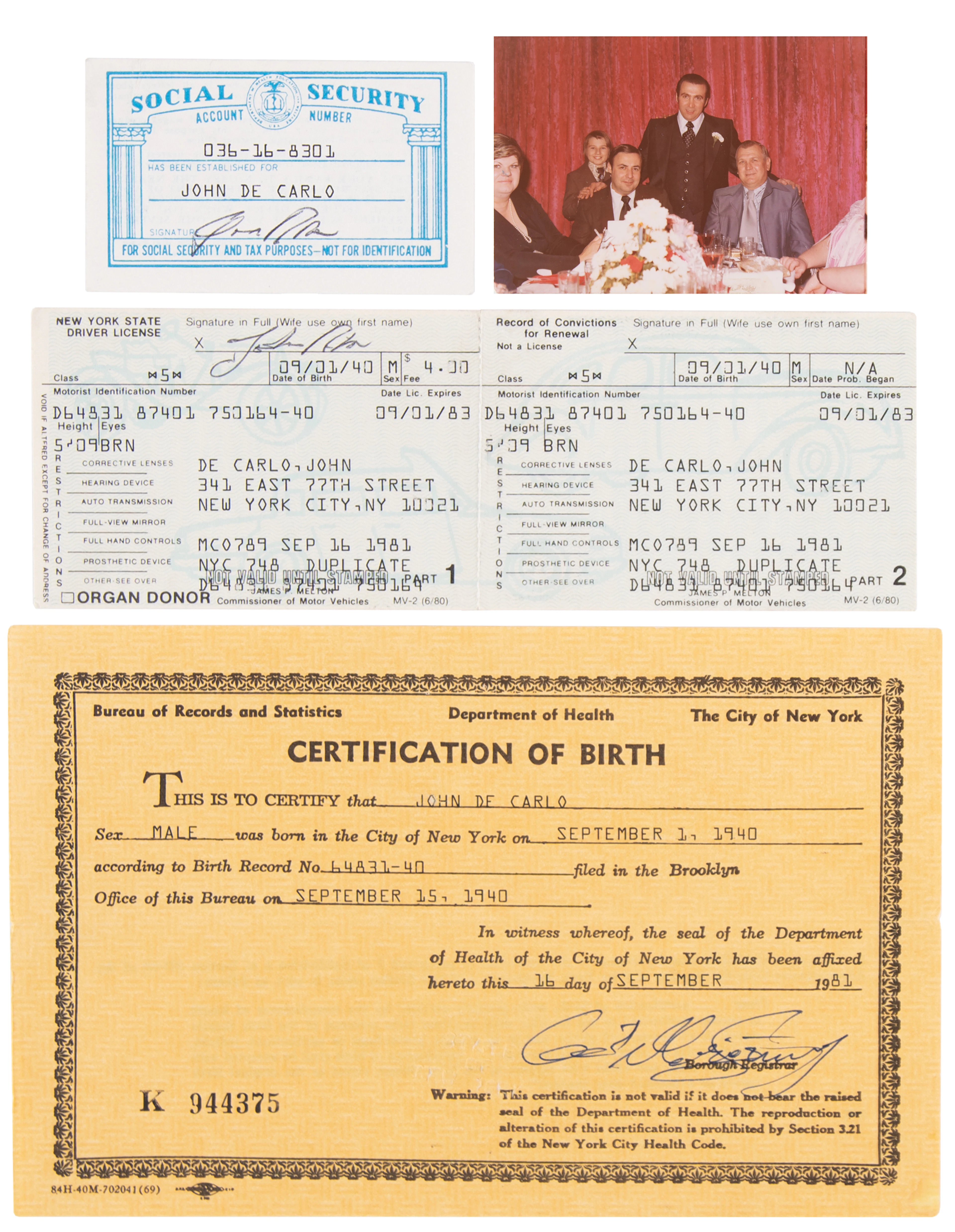 Roy DeMeo Original Unpublished Family Photograph and (3) False “John