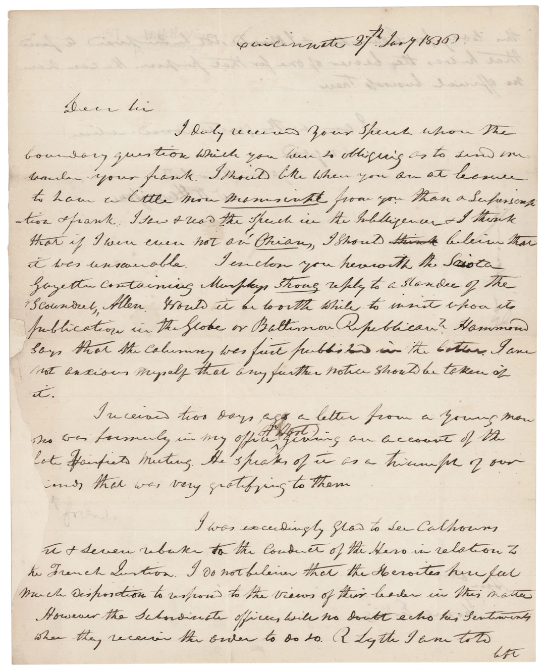 William Henry Harrison Autograph Letter Signed on the Toledo War