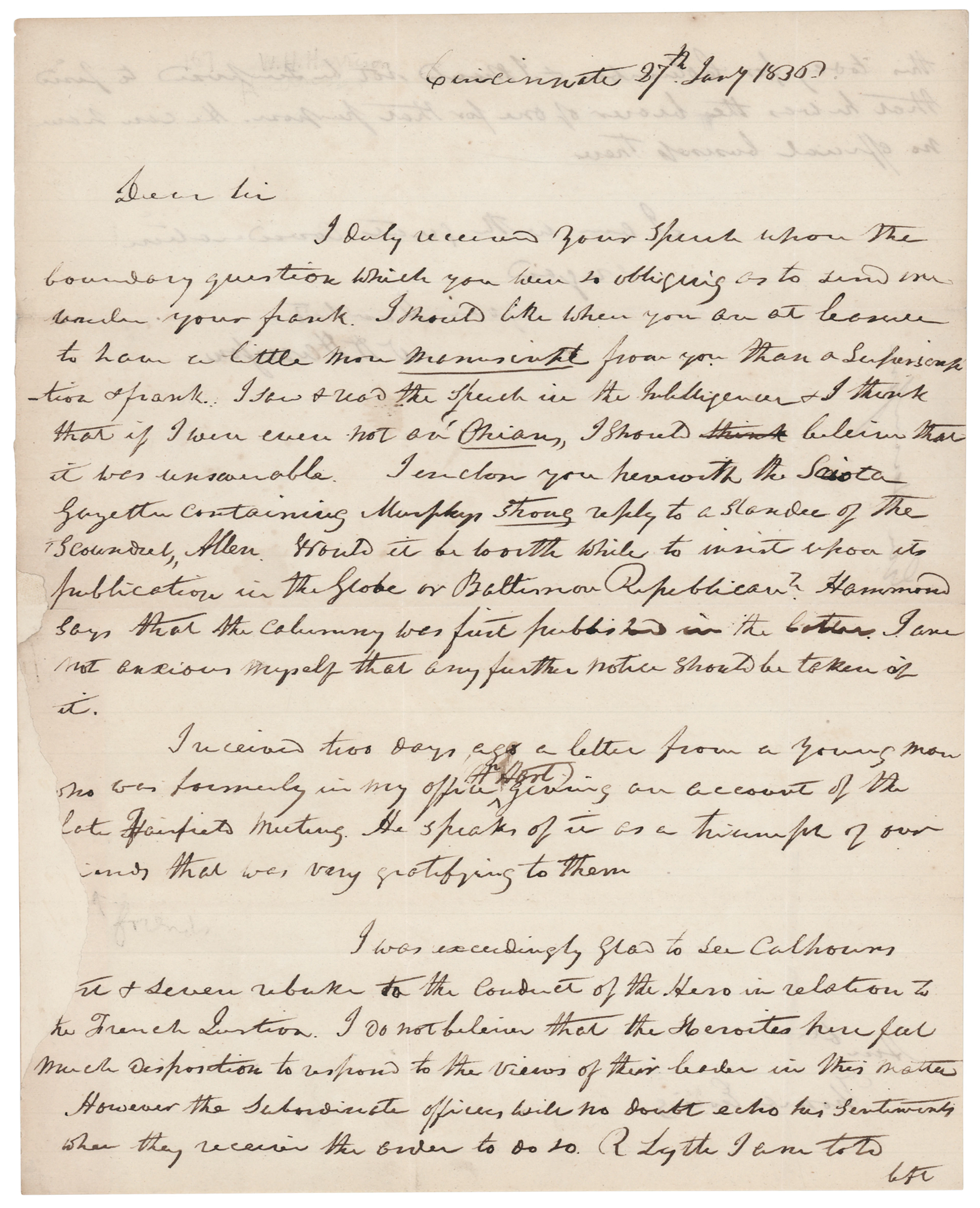 William Henry Harrison Autograph Letter Signed on the Toledo War