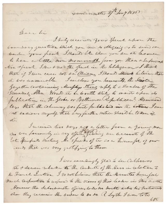 William Henry Harrison Autograph Letter Signed on the Toledo War
