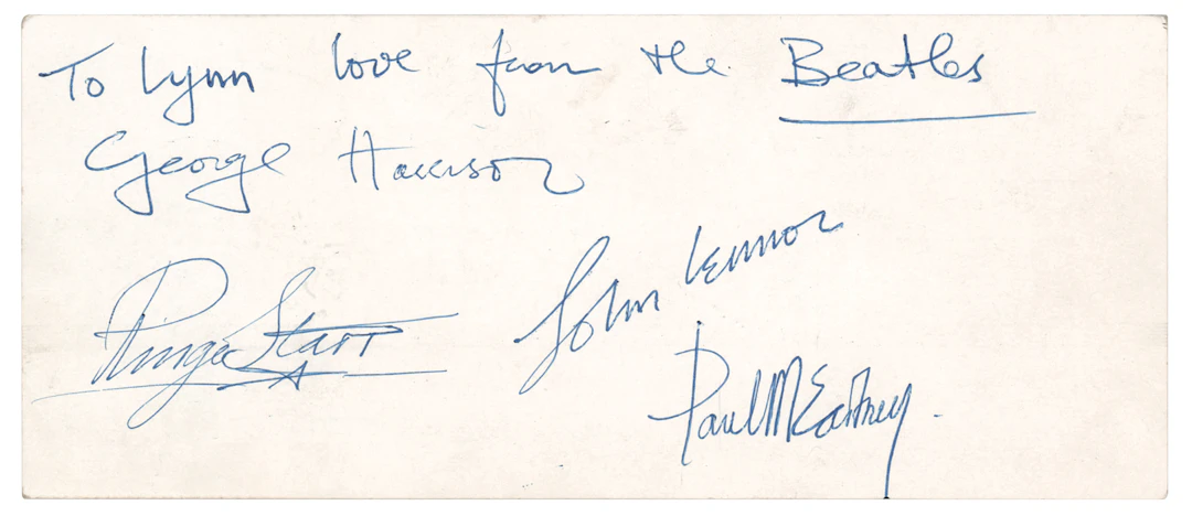 Beatles: George Harrison Signed Promotional Card - "Love from the Beatles"