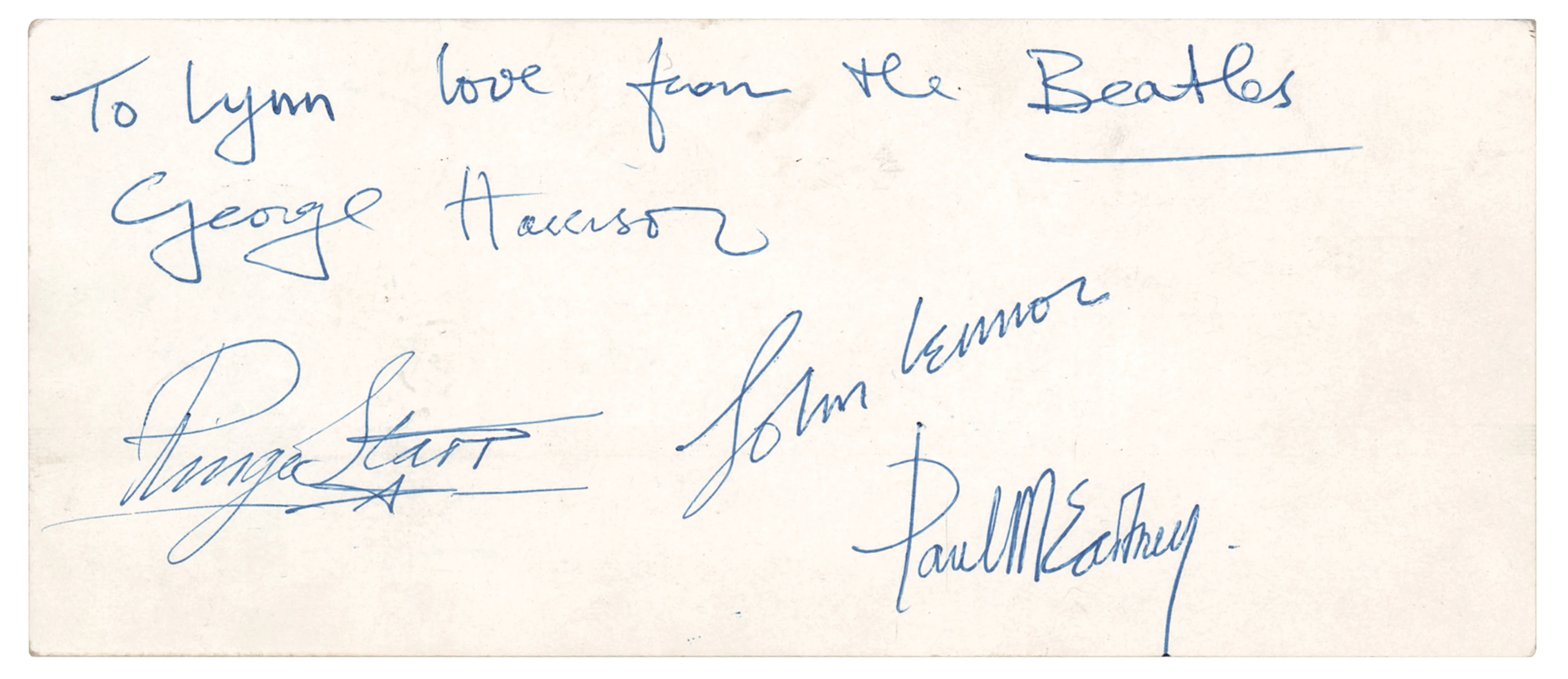 Beatles: George Harrison Signed Promotional Card - "Love from the Beatles"