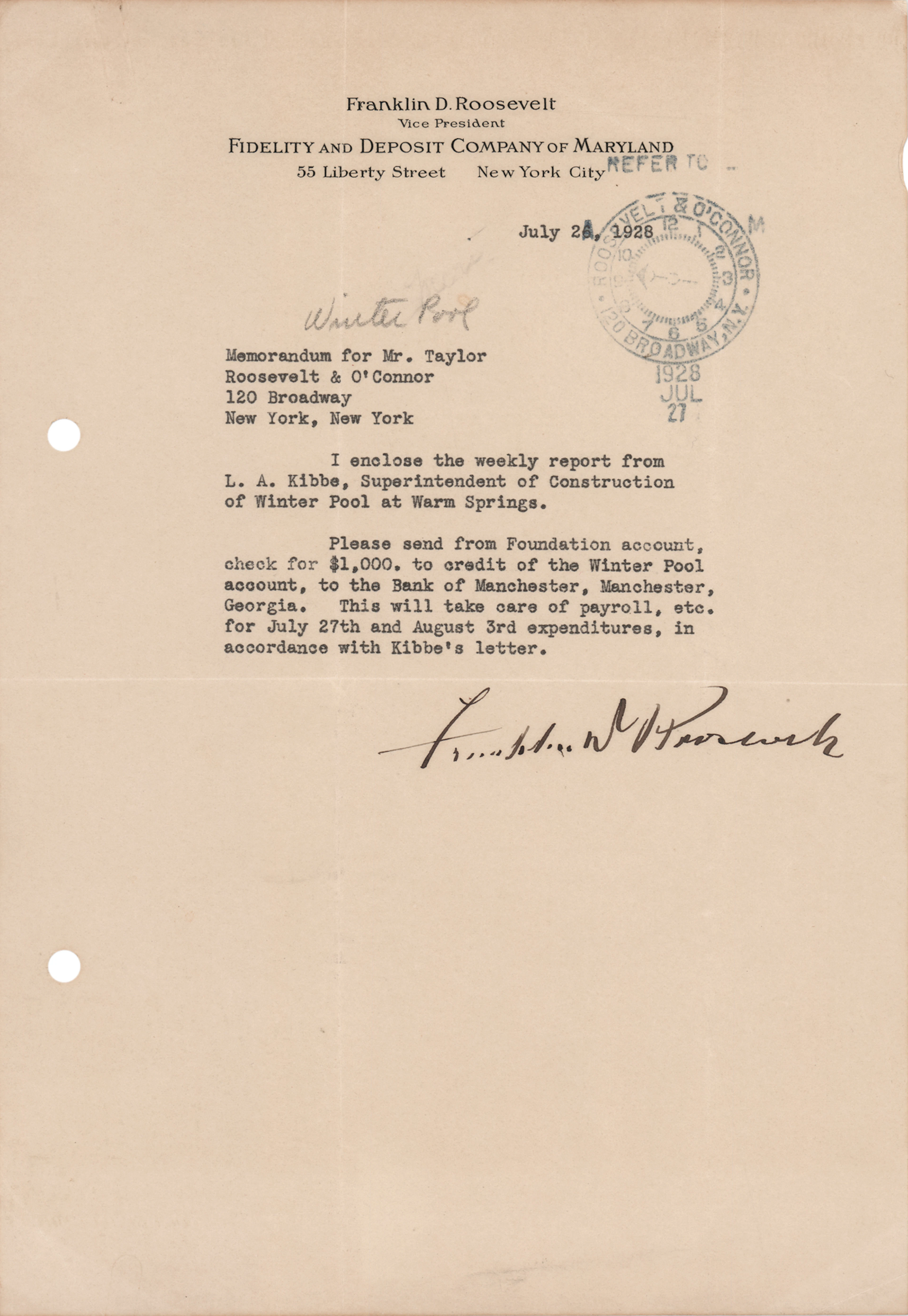 Franklin D. Roosevelt Typed Letter Signed