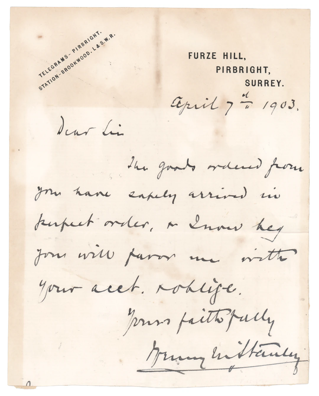 Henry M. Stanley Autograph Letter Signed