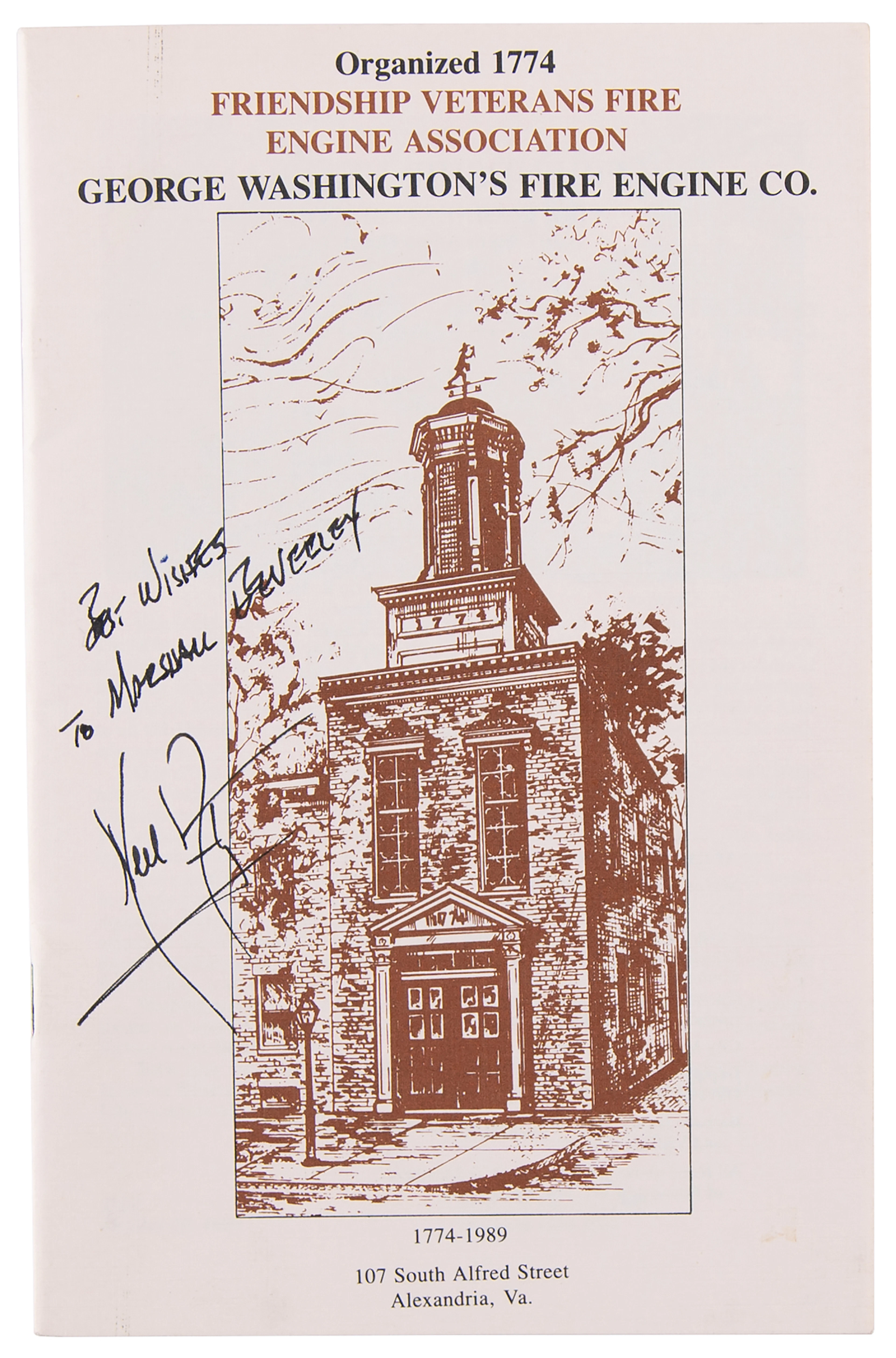Neil Armstrong Signed 'Friendship Veterans Fire Engine Association' Booklet