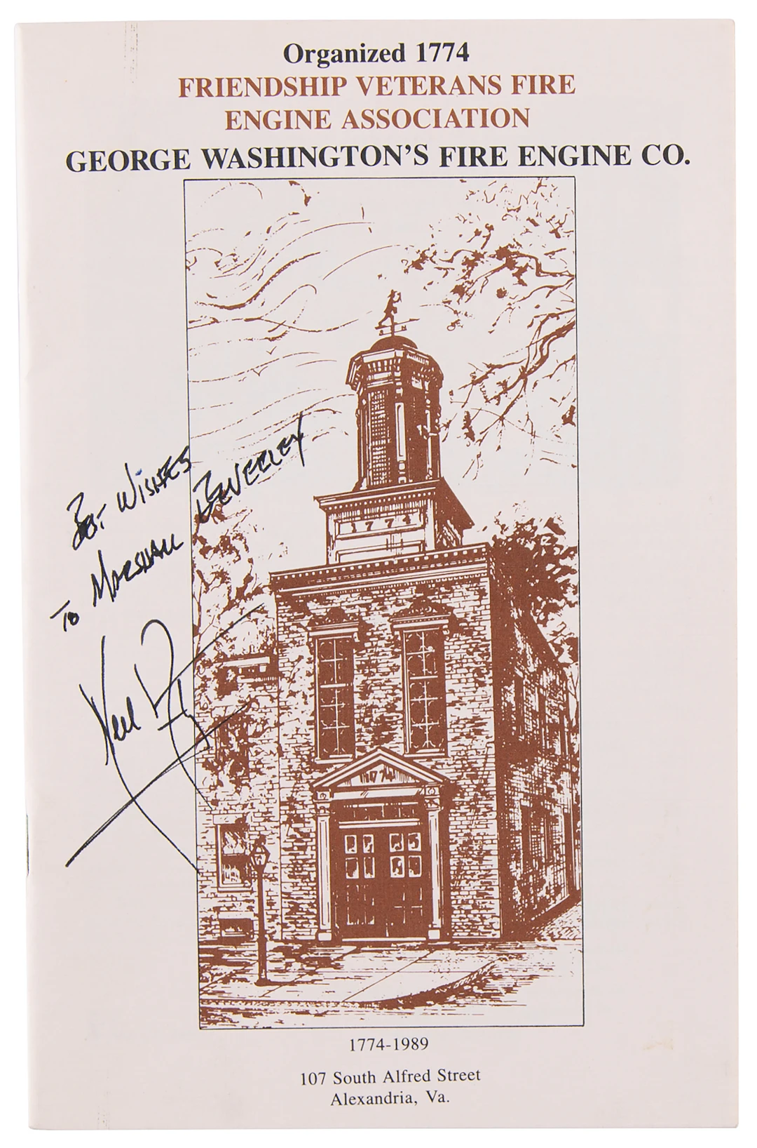 Neil Armstrong Signed 'Friendship Veterans Fire Engine Association' Booklet