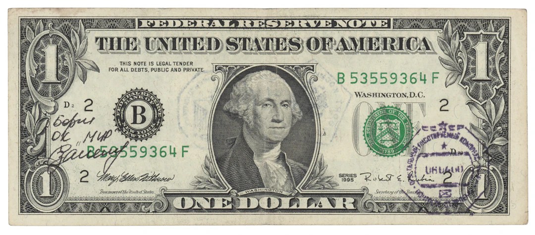 Soyuz TM-30/MIR-28 Flown $1 Dollar Bill, Signed by Sergey Zalyotin